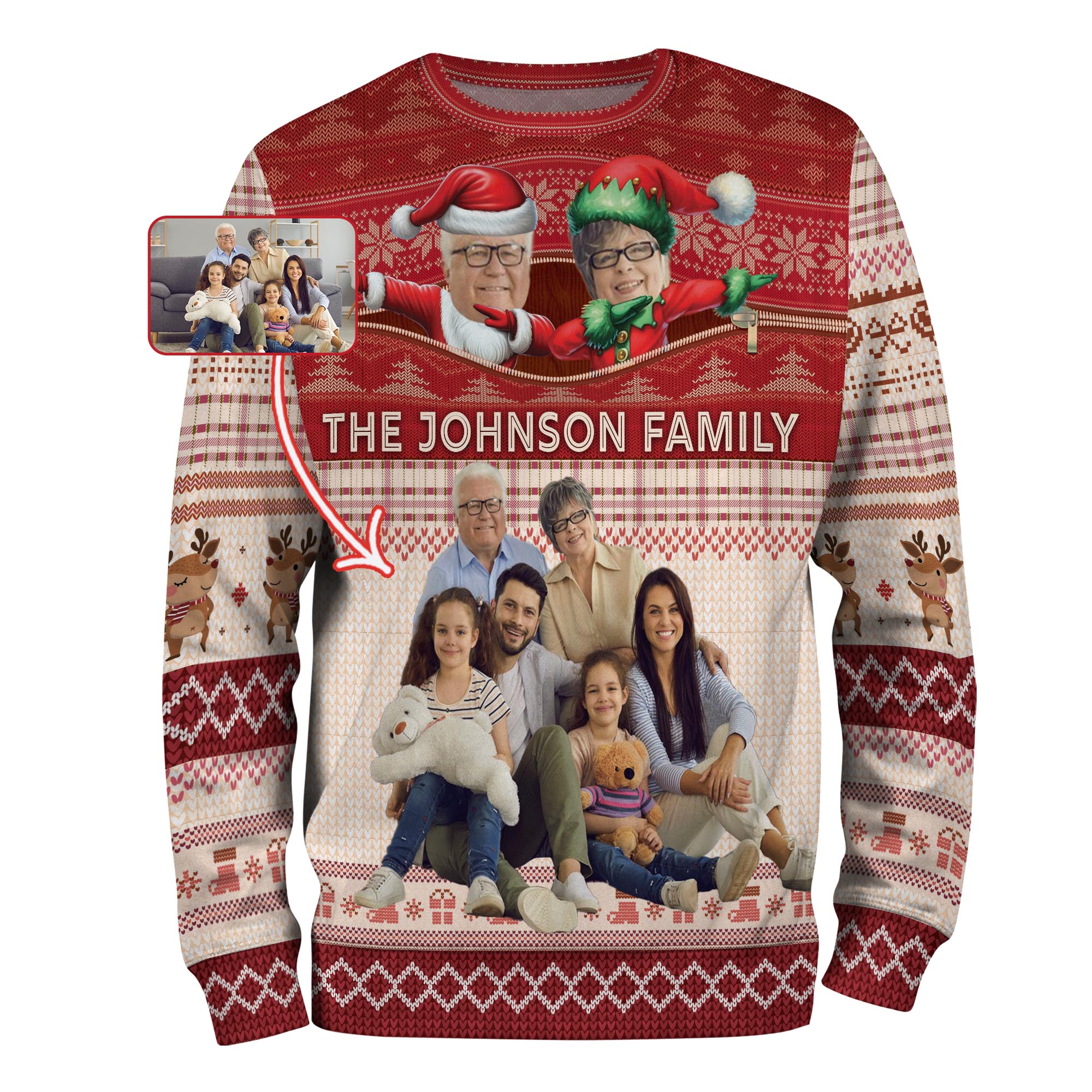 Custom Family Photo & Name Christmas Sweater – Personalized Funny Xmas Sweatshirt for Family