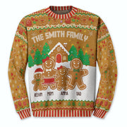 Custom Gingerbread Family Christmas Sweater – Personalized Name Ugly Holiday Sweatshirt for Family