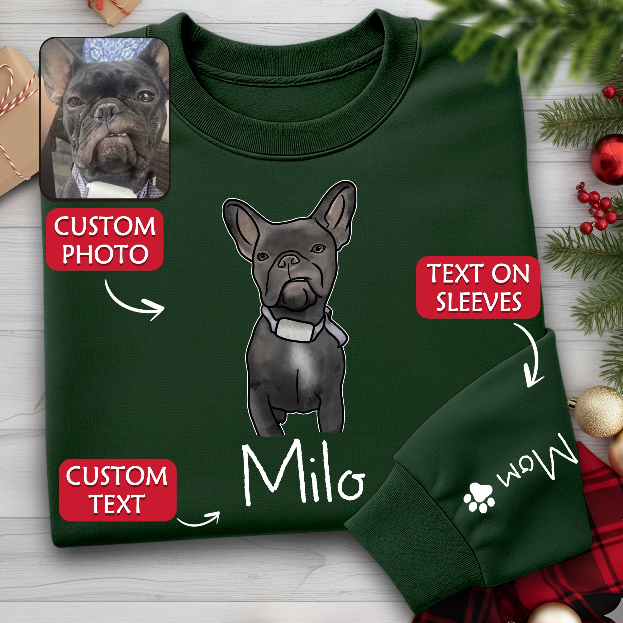 Custom Dog Lover Sweatshirt – Personalized Pet Photo Crewneck, Christmas Gift for Women