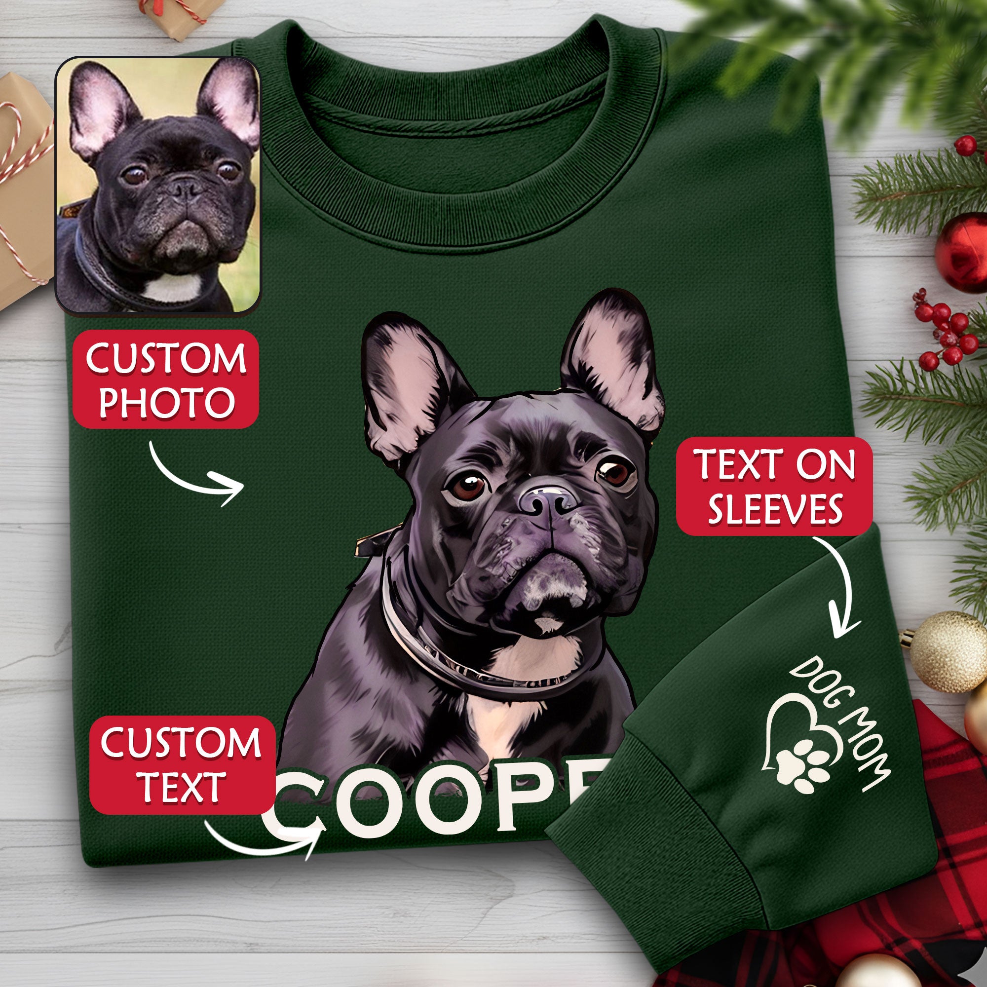 Custom Pet Portrait Sweatshirt – Dog Name Printed with Heart, Perfect Gift for Dog Lovers