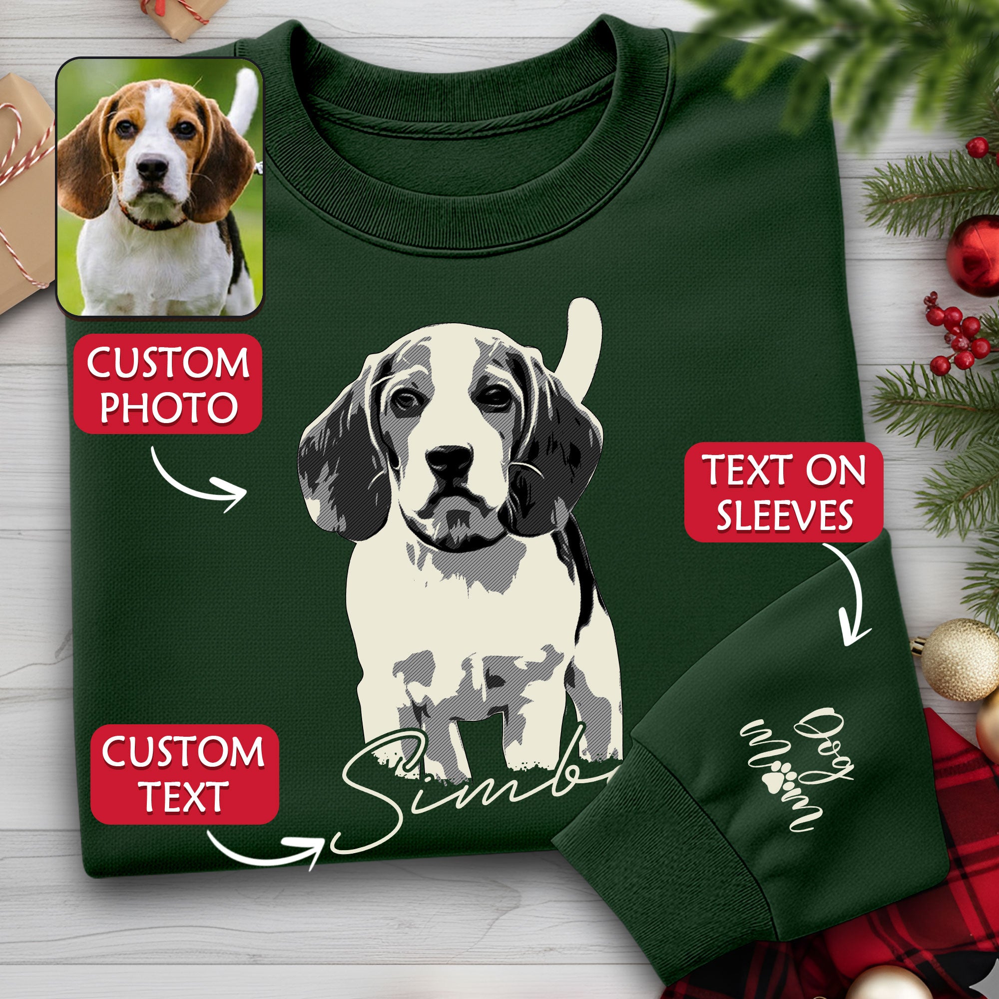 Custom Dog Lover Sweatshirt with Name & Sleeve Print – Cute Pet Portrait Gift