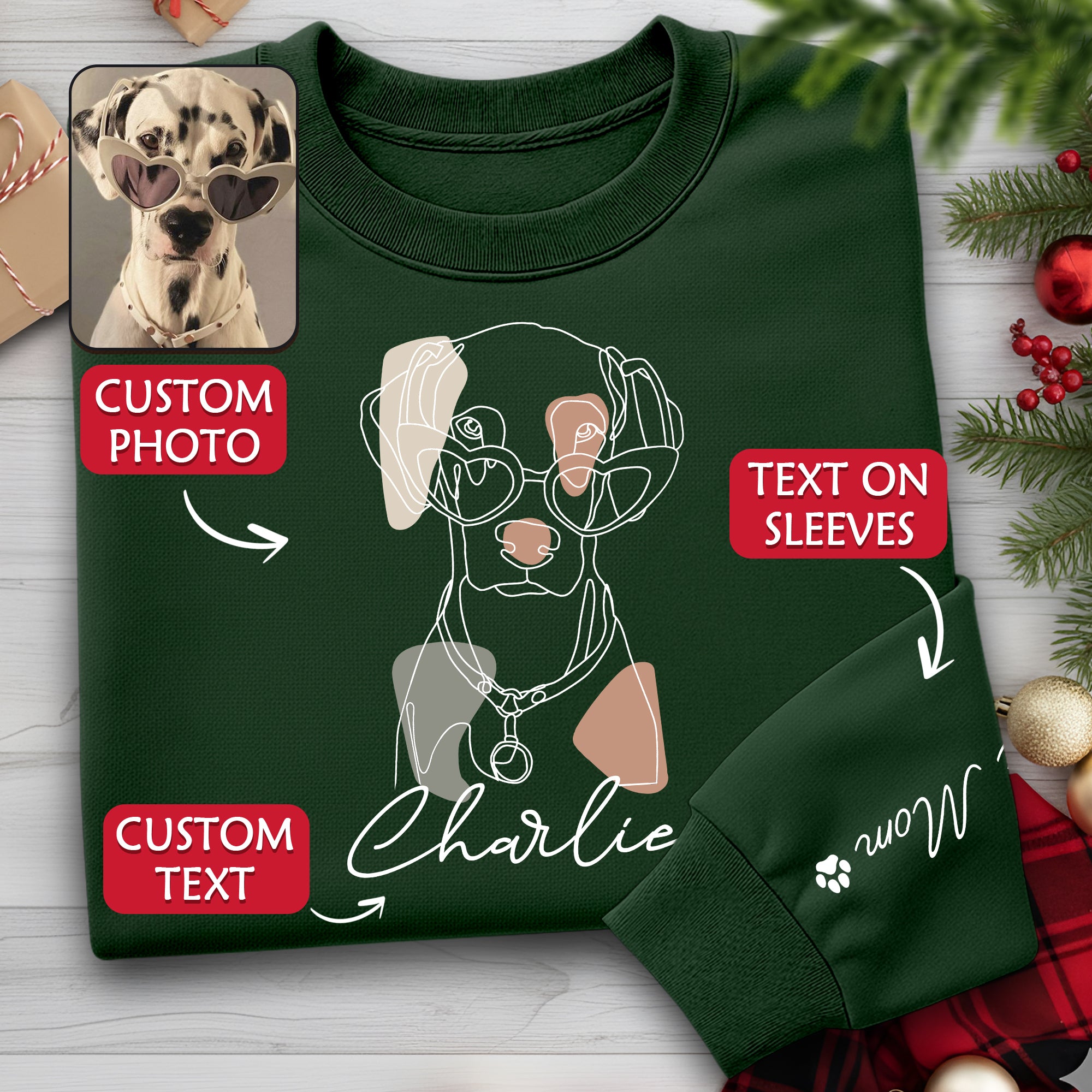 Custom Pet Sweatshirt – Personalized Dog Mom Sweatshirt with Your Dog’s Line Art Portrait