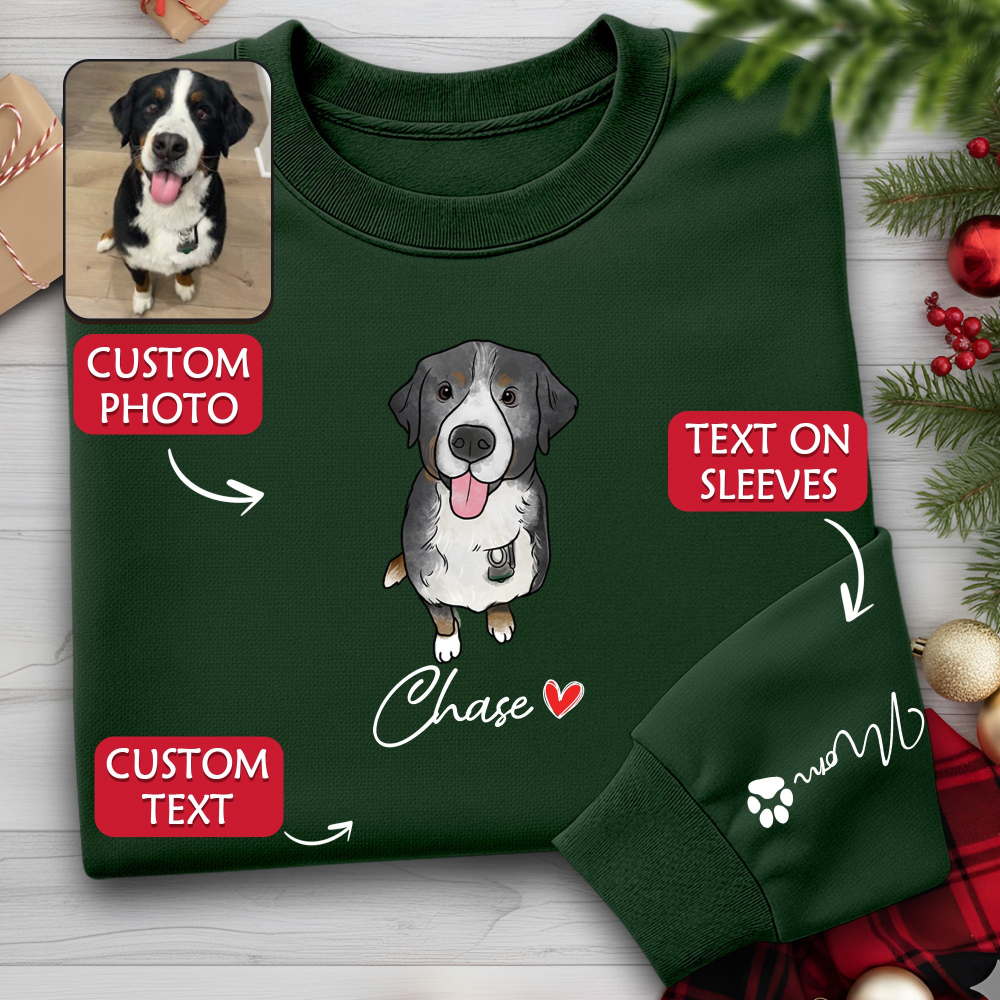 Custom Dog Mom Sweatshirt – Personalized Pet Portrait & Name, Cute Dog Lover Gift