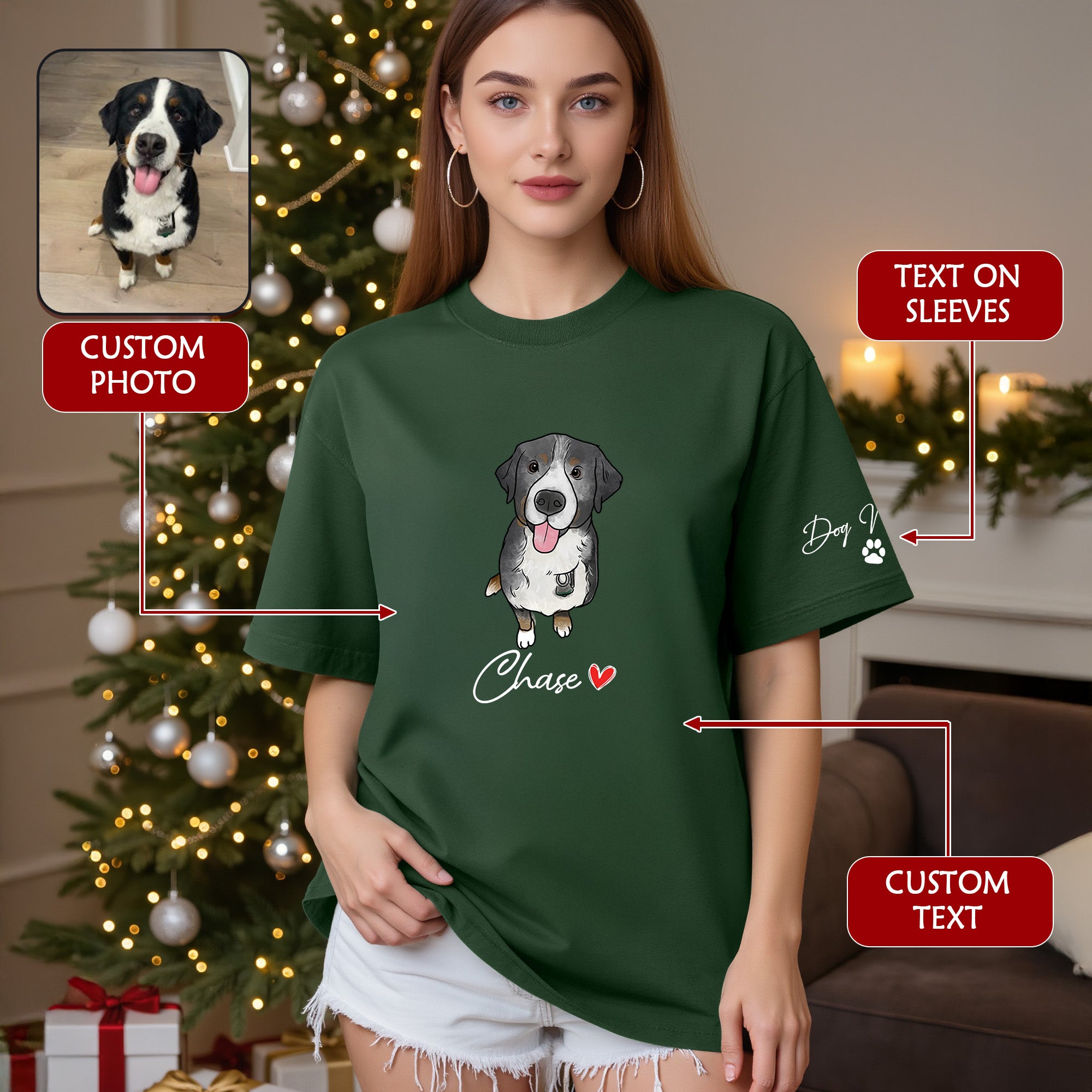 Personalized Dog Christmas Shirt – Custom Pet Photo Shirt, Gift for Dog Mom, Dog Dad