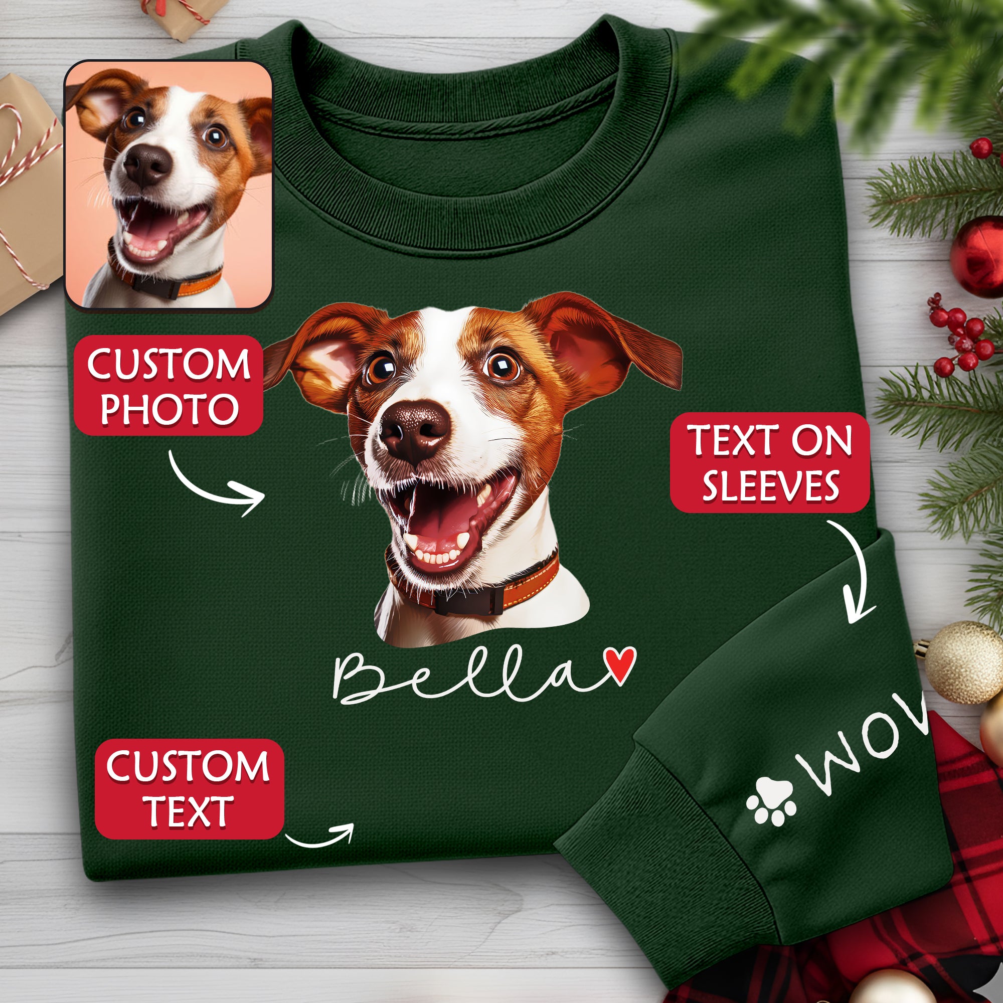 Personalized Dog Christmas Sweatshirt – Custom Pet Photo Pullover, Gift for Dog Mom
