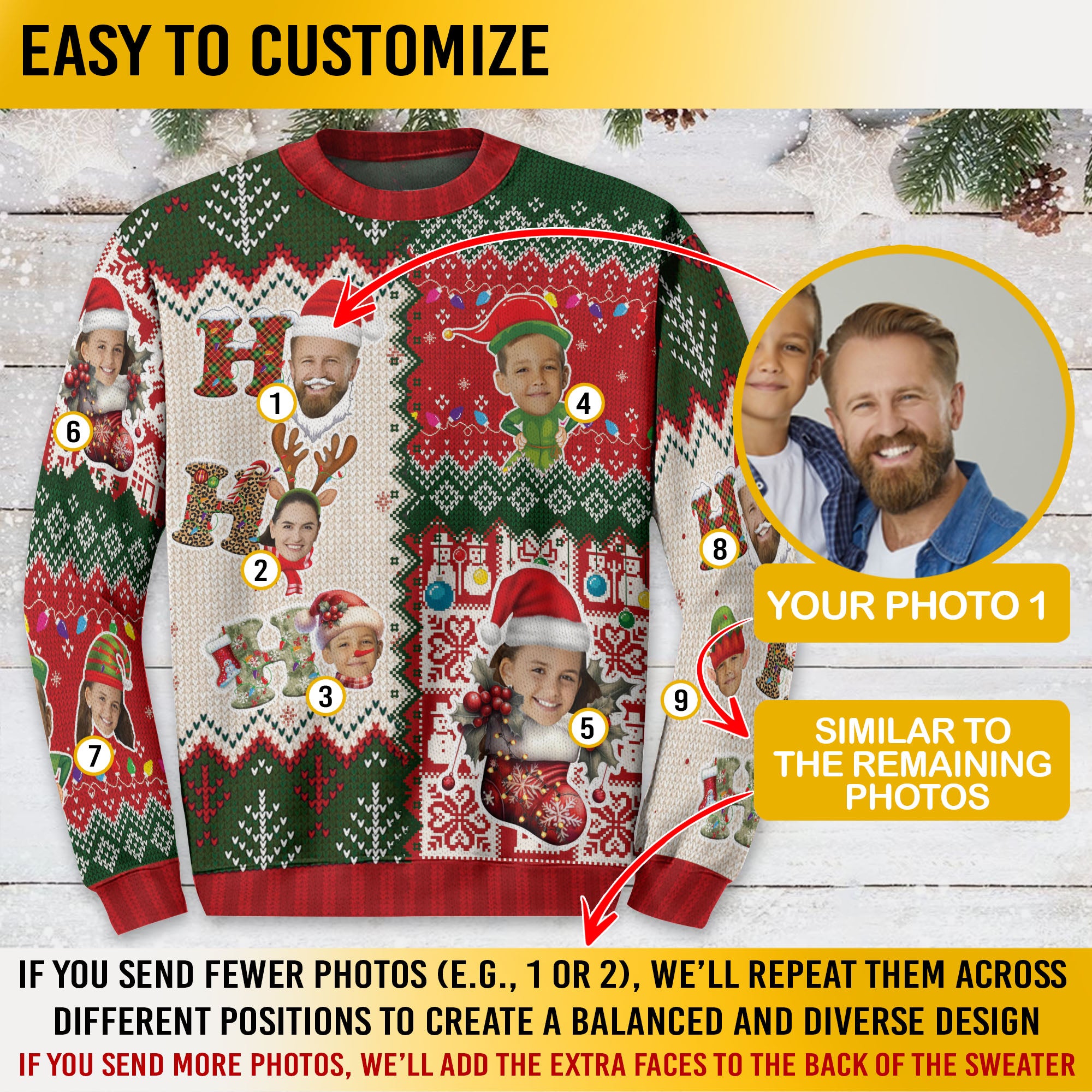 Personalized Face Ugly Christmas Sweater – Custom Holiday Sweatshirt for Men, Funny Gift