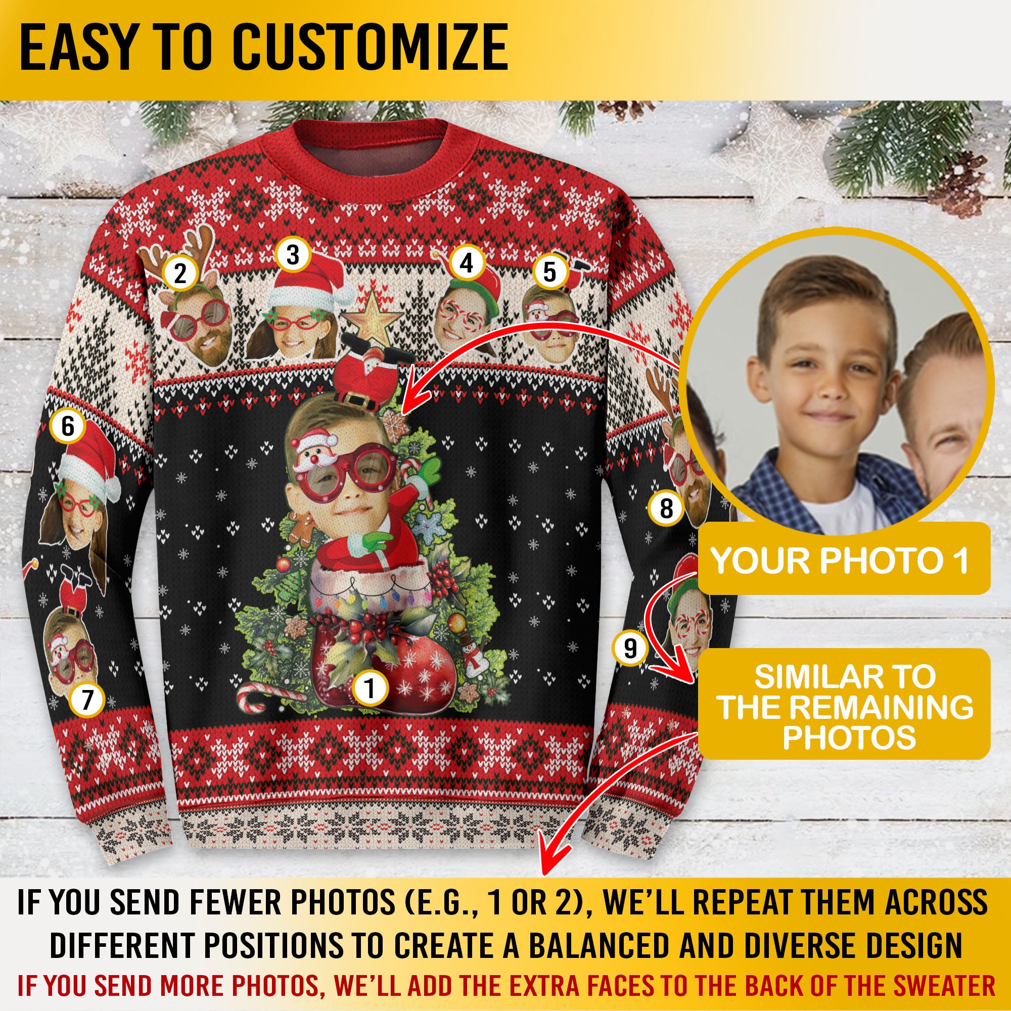 Custom Photo Ugly Christmas Sweater – Personalized Holiday Sweatshirt for Women Gift
