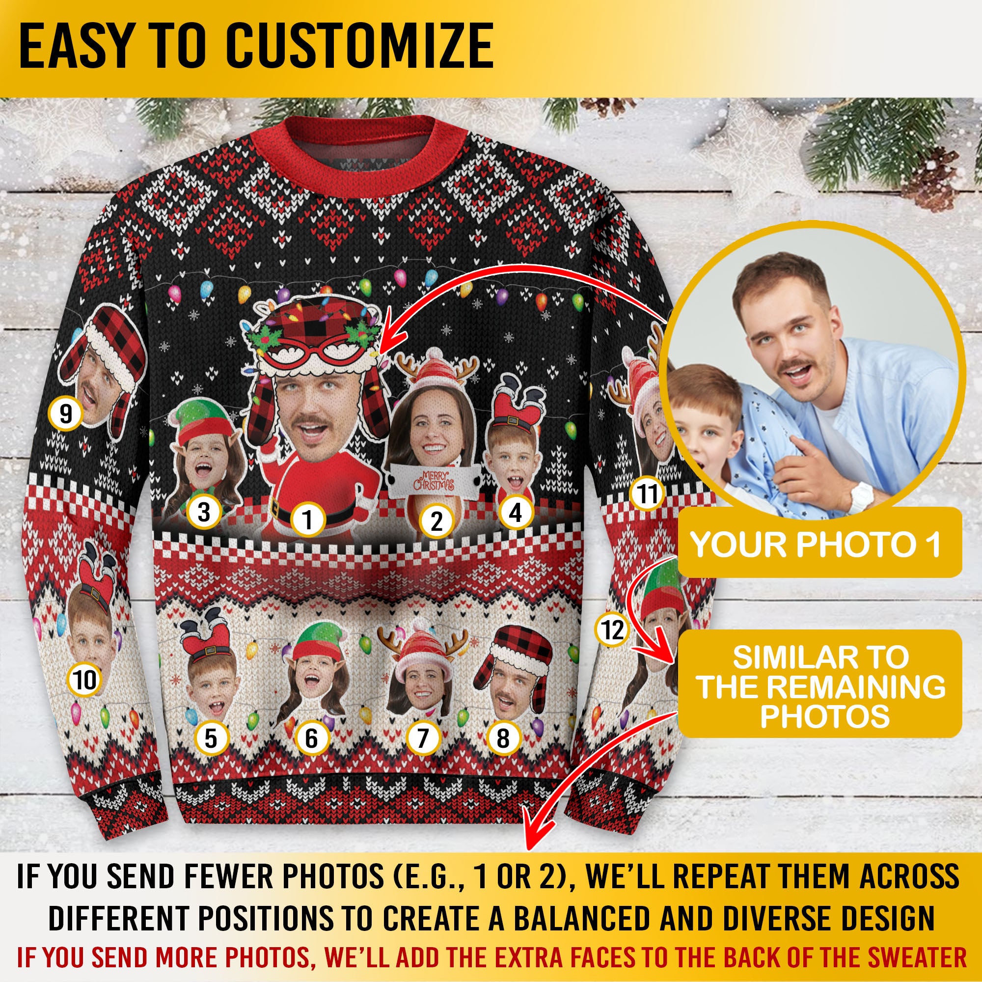 Funny Custom Face Christmas Sweater – Personalized Holiday Sweatshirt for Men & Women