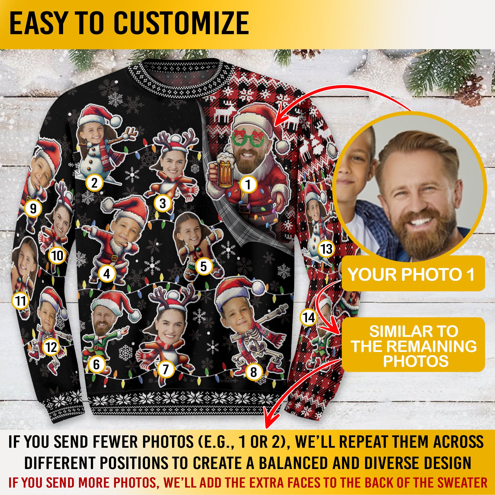 Ugly Christmas Sweater Custom Face – Personalized Holiday Sweatshirt for Couples Gift