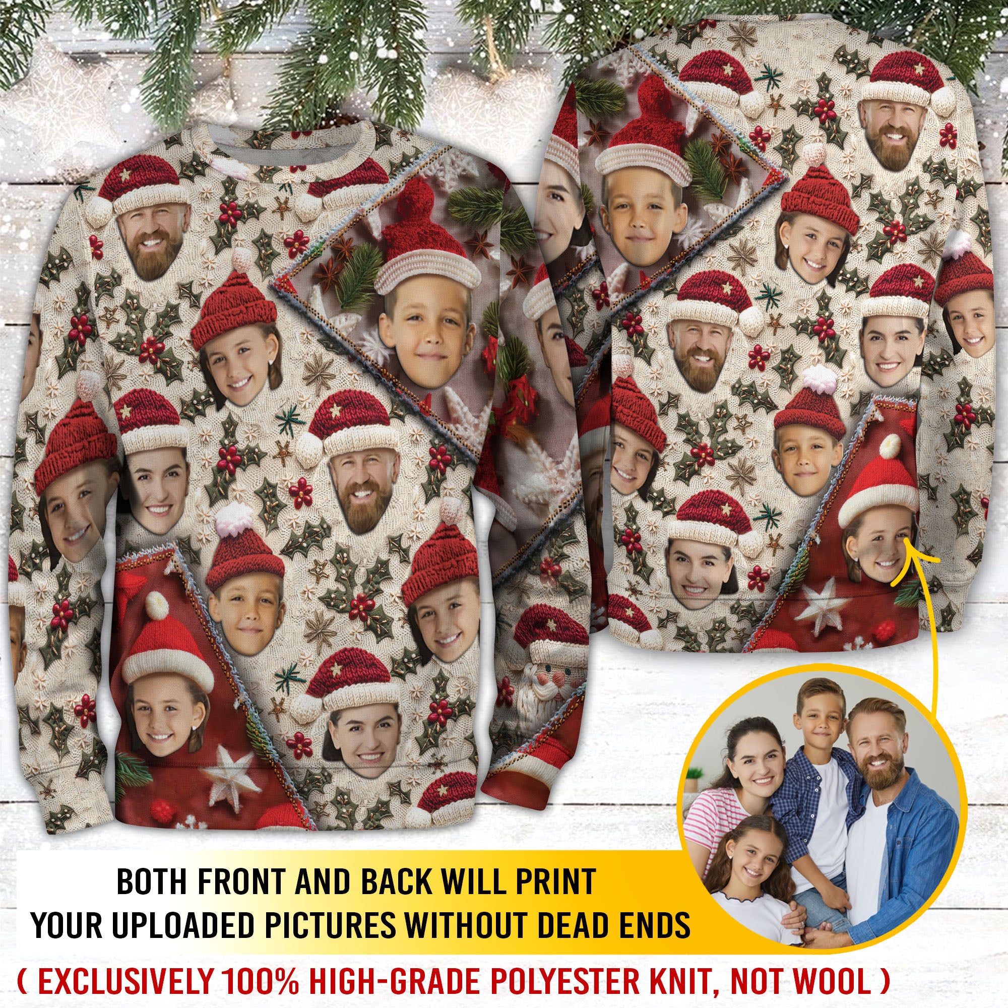 Personalized Ugly Christmas Sweater – Custom Photo Holiday Sweatshirt for Family Gifts