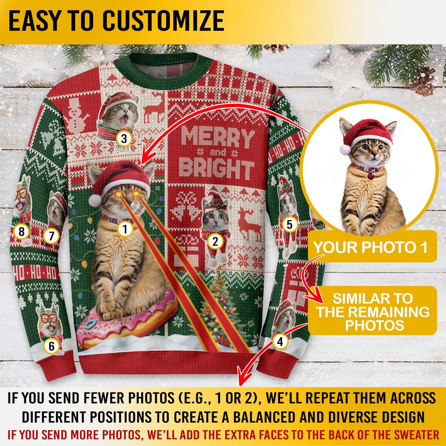 Custom Cat Ugly Christmas Sweater – Funny Merry & Bright Sweatshirt for Cat Lovers Gift