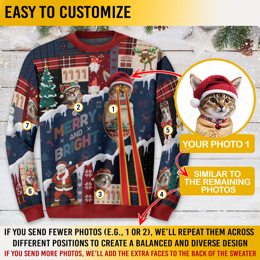 Merry & Bright Cat Ugly Christmas Sweater – Personalized Holiday Sweatshirt for Women