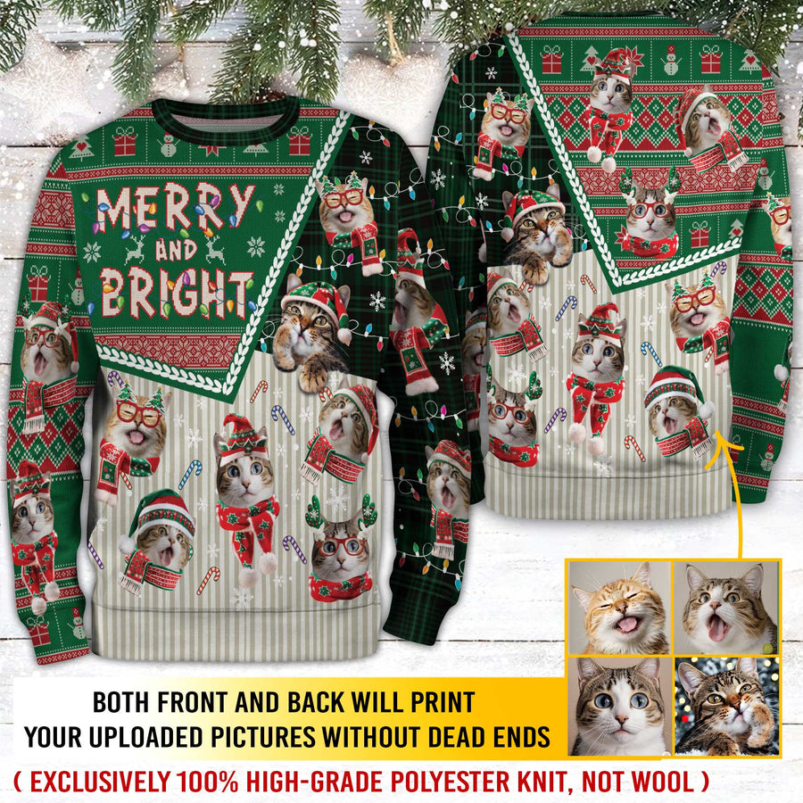 Custom Pet Photos Sweater – Funny Ugly Christmas Sweatshirt for Cat Mom & Dad Gift