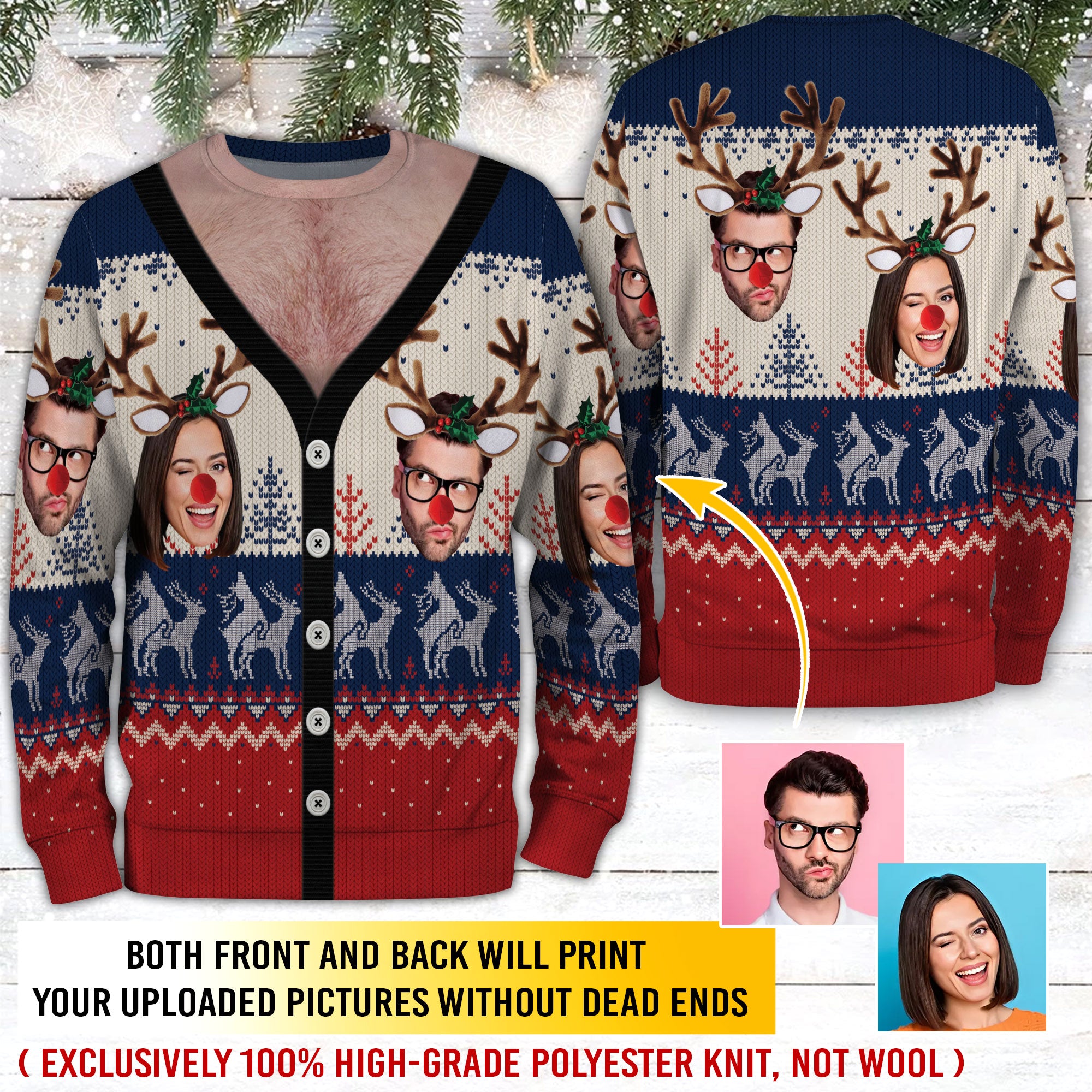 Custom Face Ugly Christmas Sweater – Personalized Photo Holiday Sweatshirt for Men & Women Gift