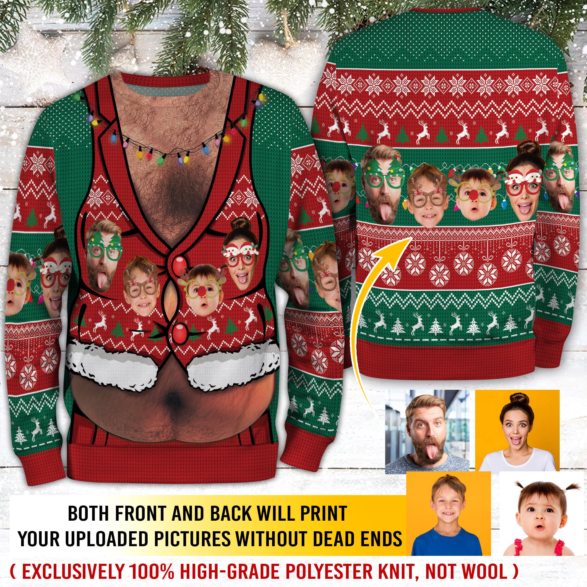 Funny Ugly Christmas Deep V Sweater – Custom Face Holiday Sweatshirt for Funny Gift