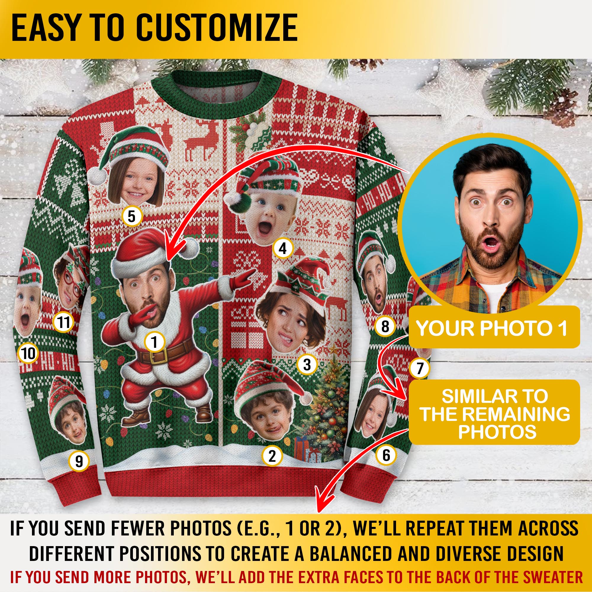 Personalized Photo Ugly Christmas Sweater – Funny Custom Face Holiday Sweatshirt for Holiday Gift