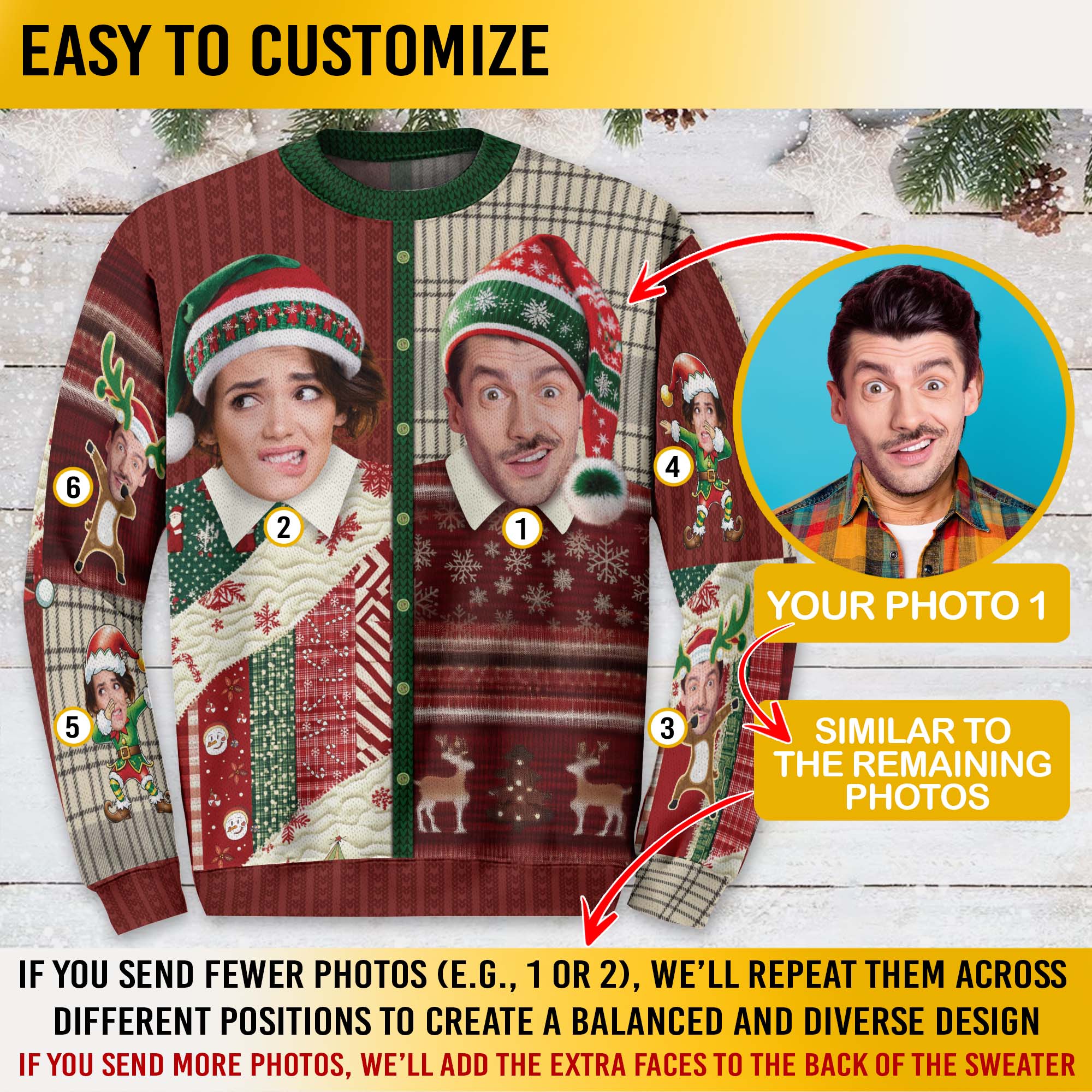 Funny Custom Photo Ugly Christmas Sweater – Personalized Holiday Sweatshirt for Women & Men