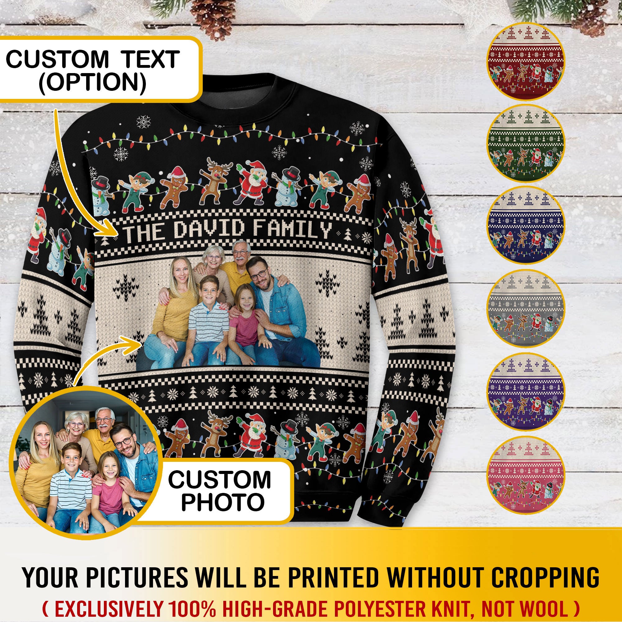 Custom Family Photo Christmas Sweater – Personalized Name Ugly Holiday Sweatshirt
