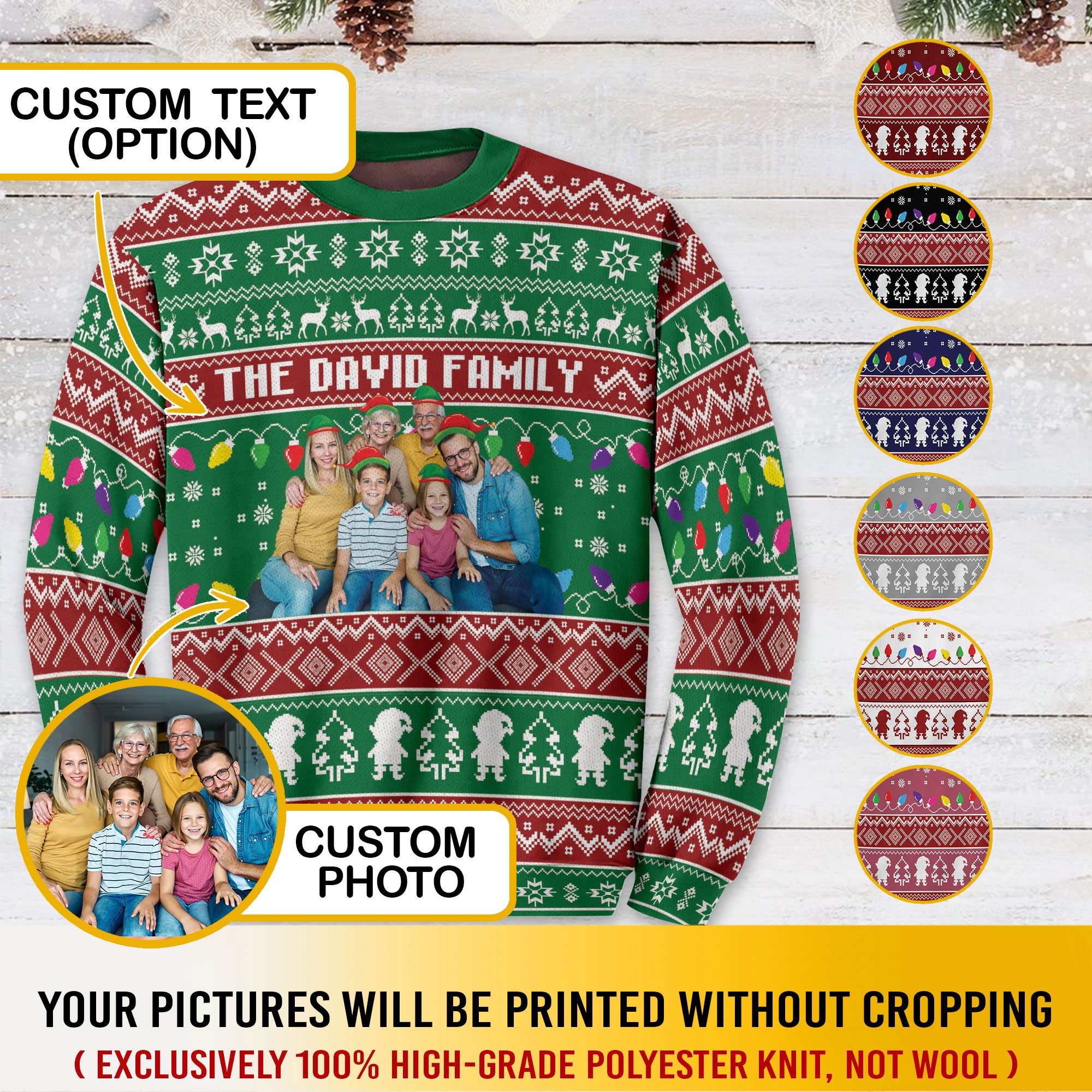 Custom Photo Family Christmas Ugly Sweater – Personalized Text Sweatshirt for Holiday Gift