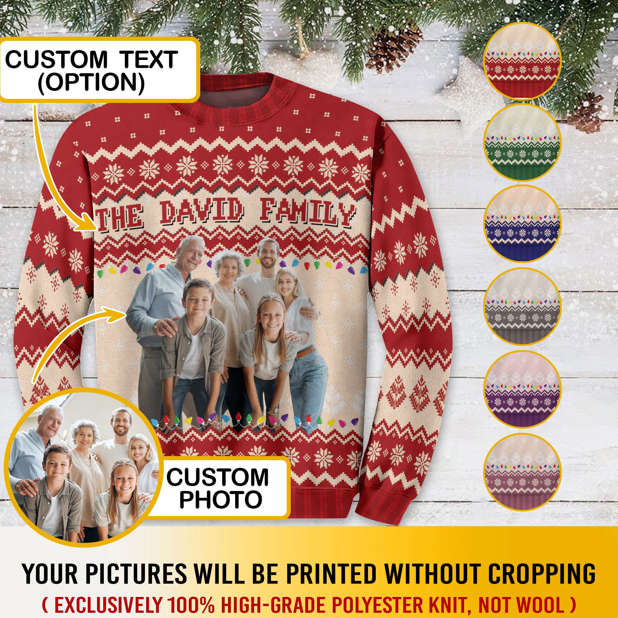 Personalized Family Name Ugly Christmas Sweater – Custom Photo Holiday Sweatshirt for Family Gift