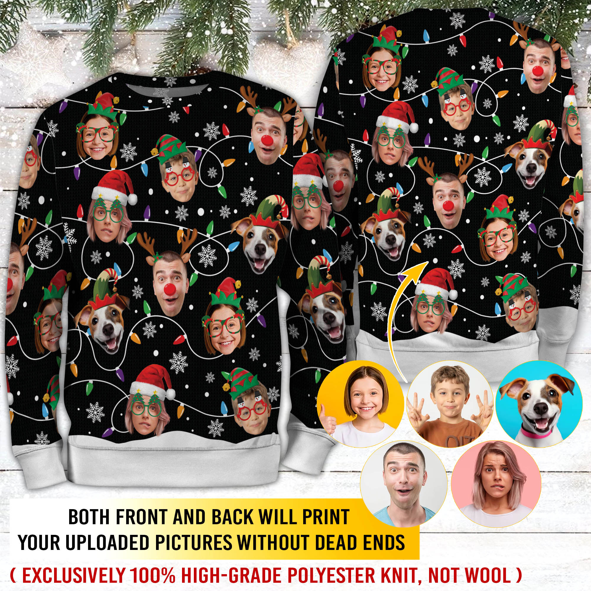 Funny Custom Pet & Human Face Christmas Sweater – Personalized Ugly Xmas Sweatshirt Gift for Pet Lovers