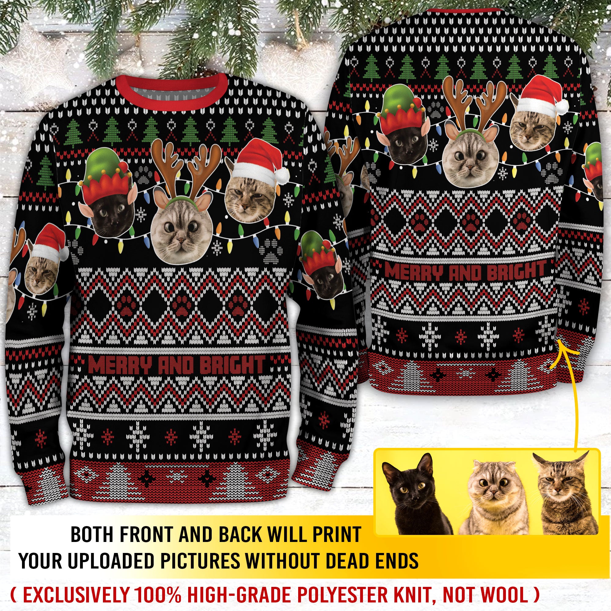 Funny Personalized Pet Photo Xmas Sweater – Custom Face Ugly Christmas Sweatshirt for Pet Lovers