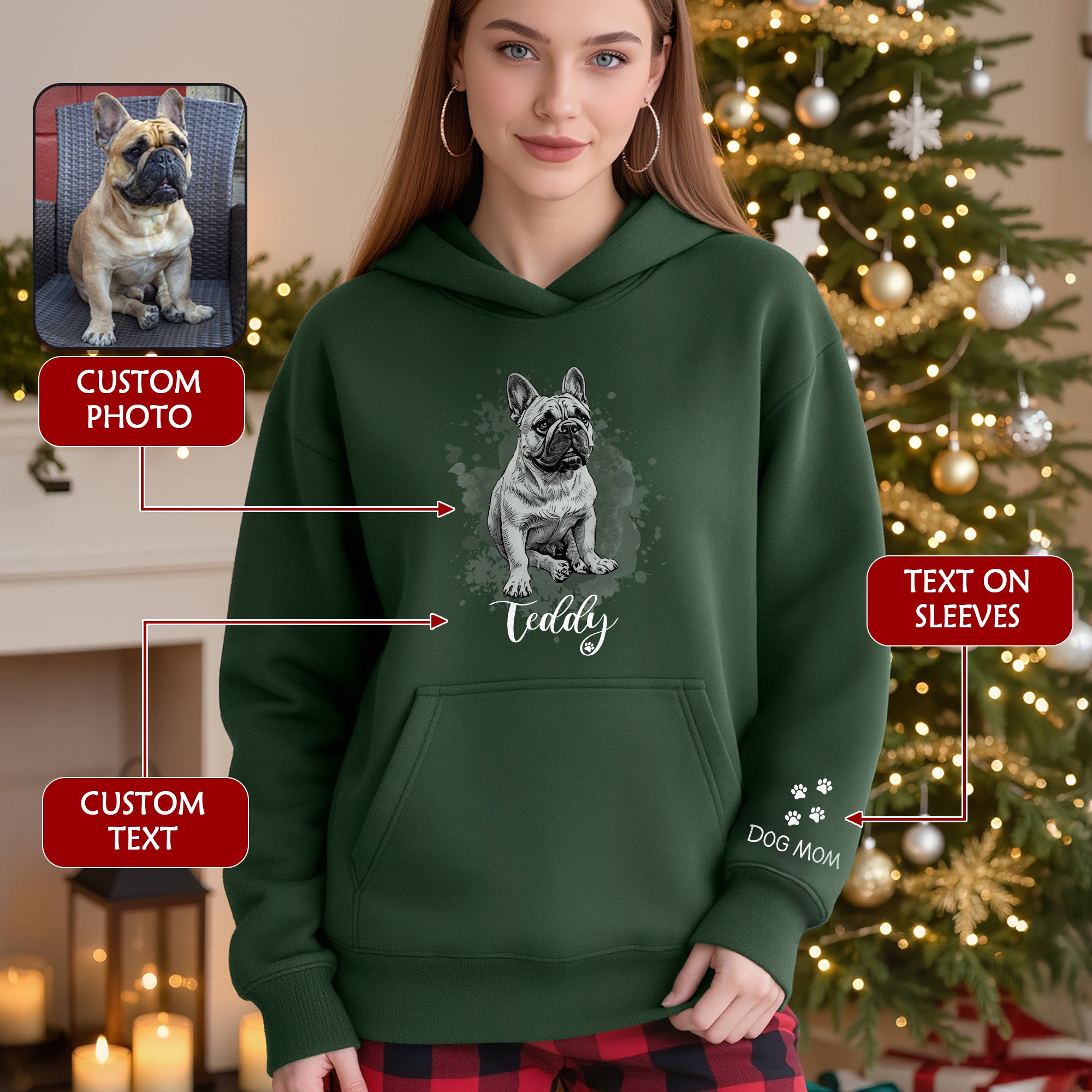 Custom Dog Hoodie – Personalized Pet Portrait Hoodie with Name, Unique Dog Mom Gift