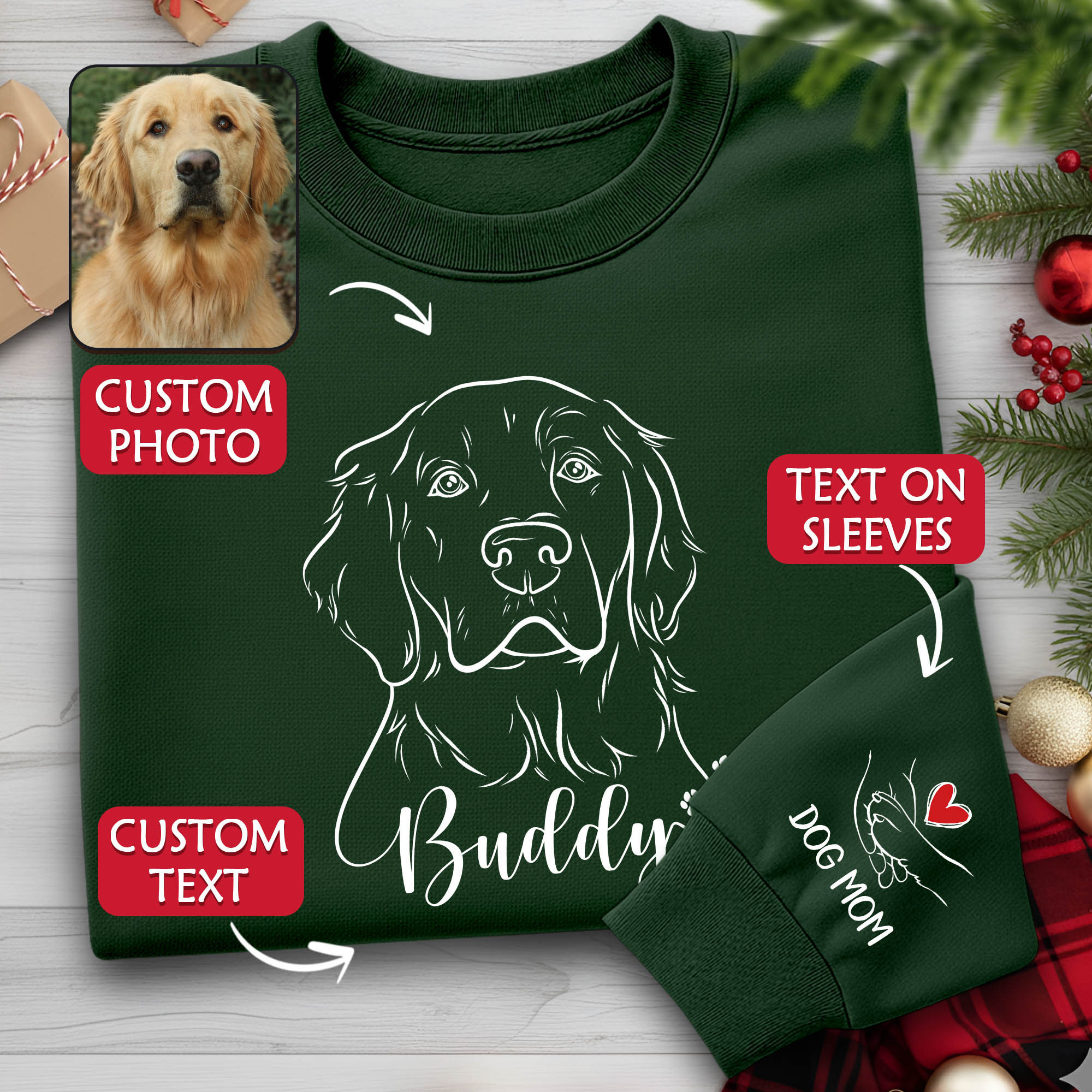 Custom Dog Mom Sweatshirt – Personalized Pet Photo Holiday Gift for Pet Lovers