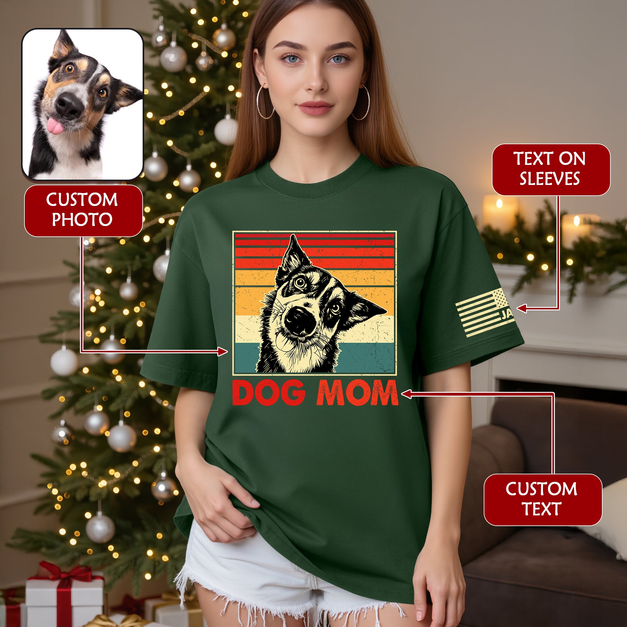 Custom Dog Dad T-Shirt – Personalized Pet Portrait Vintage Tee, Unique Gift for Dog Lovers