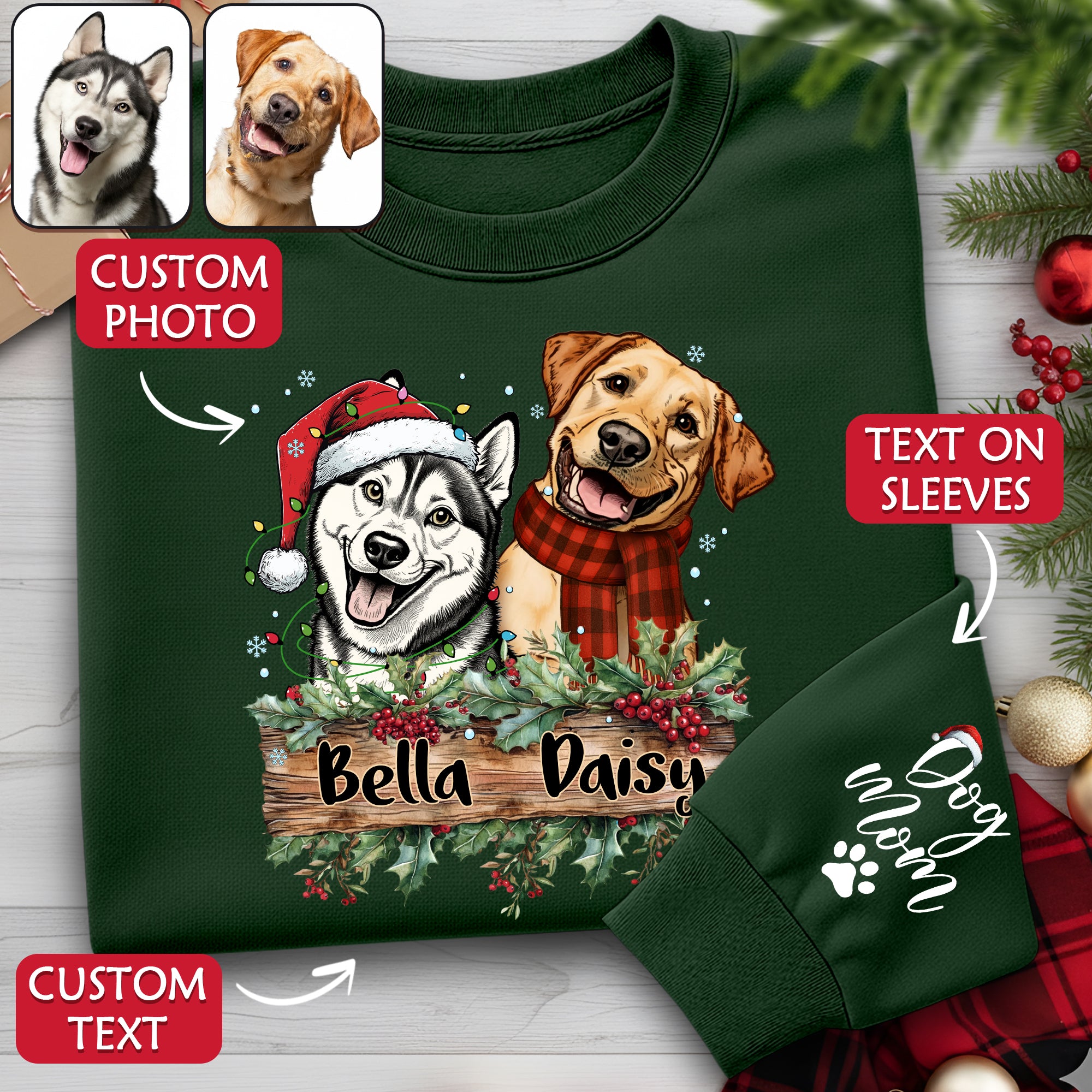 Personalized Pet Sweatshirt – Custom Two Dogs Design