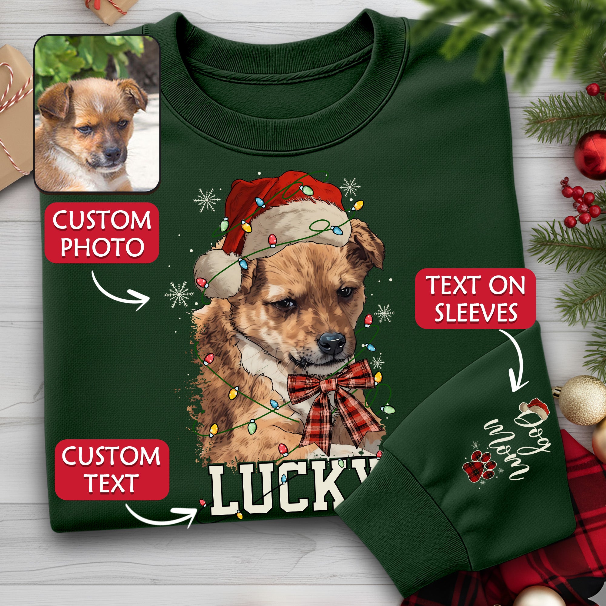 Custom Dog Christmas Sweatshirt – Personalized Pet Gift