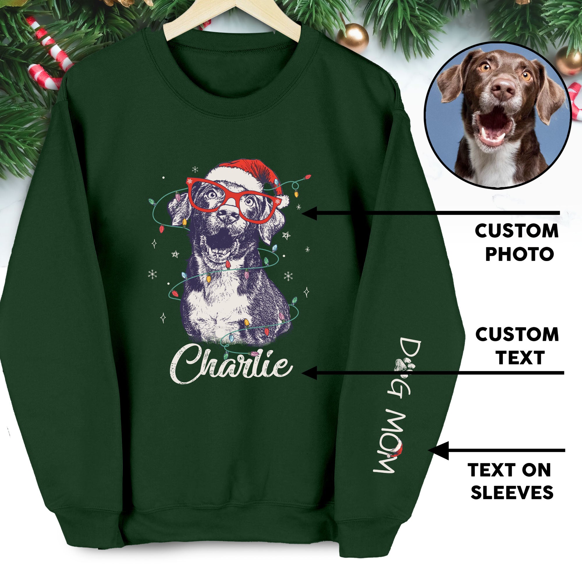Custom Christmas Pet Portrait Sweatshirt – Personalized Dog Mom Gift – Holiday Pet Illustration