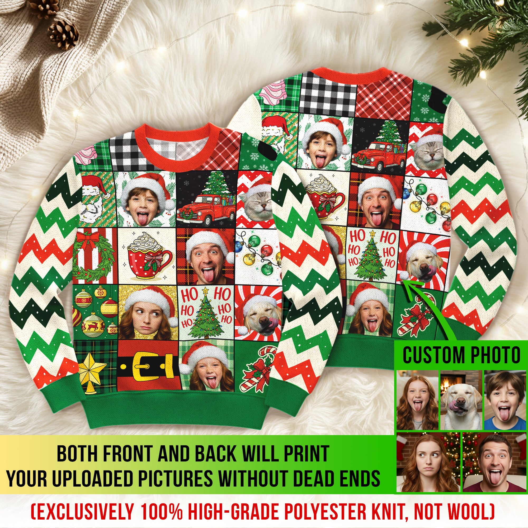 Custom Ugly Christmas Sweater – Personalized Photo Holiday Sweater for Family, Pets & Gifts