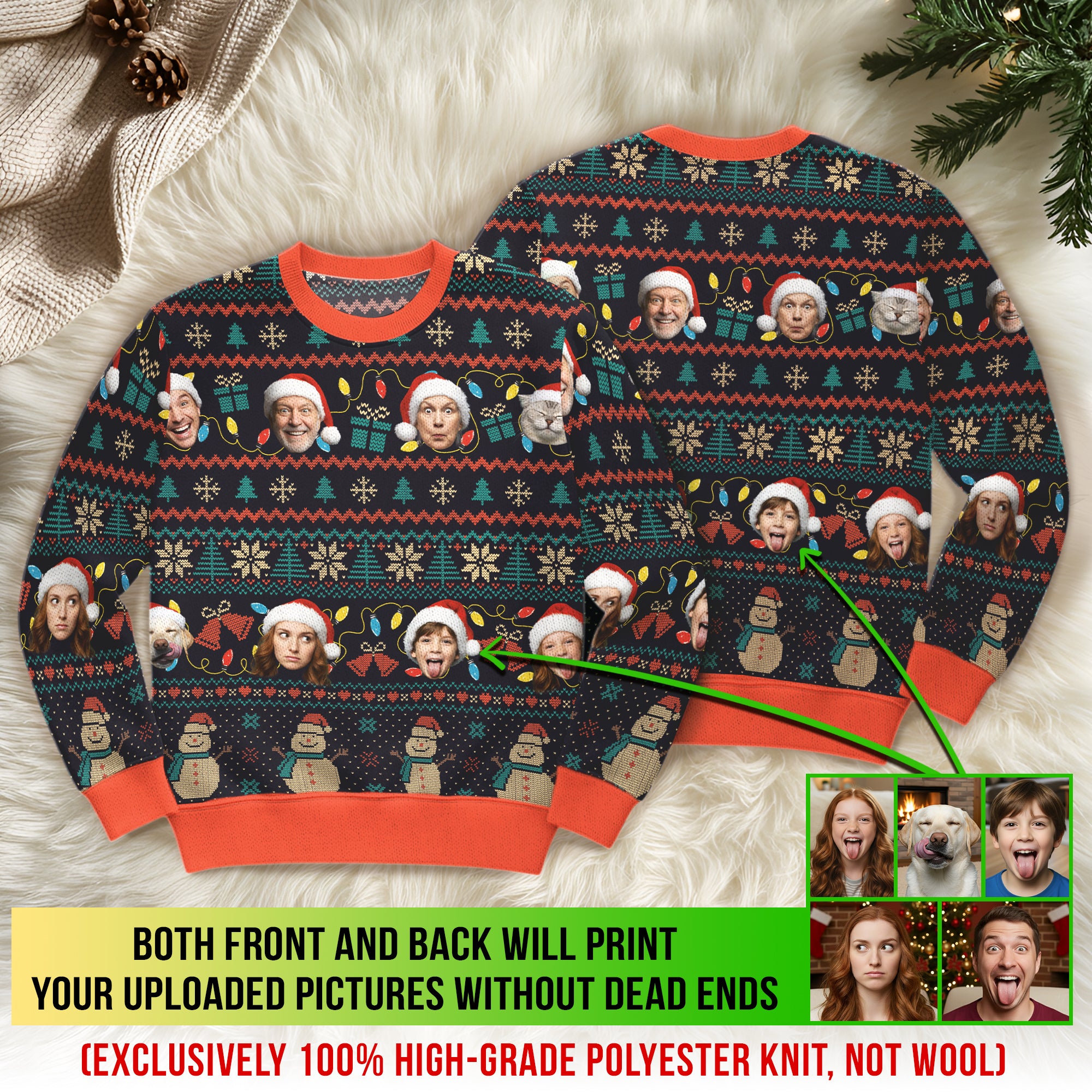 Custom Ugly Christmas Sweater – Personalized Photo Holiday Knit for Family, Pets & Festive Gifts