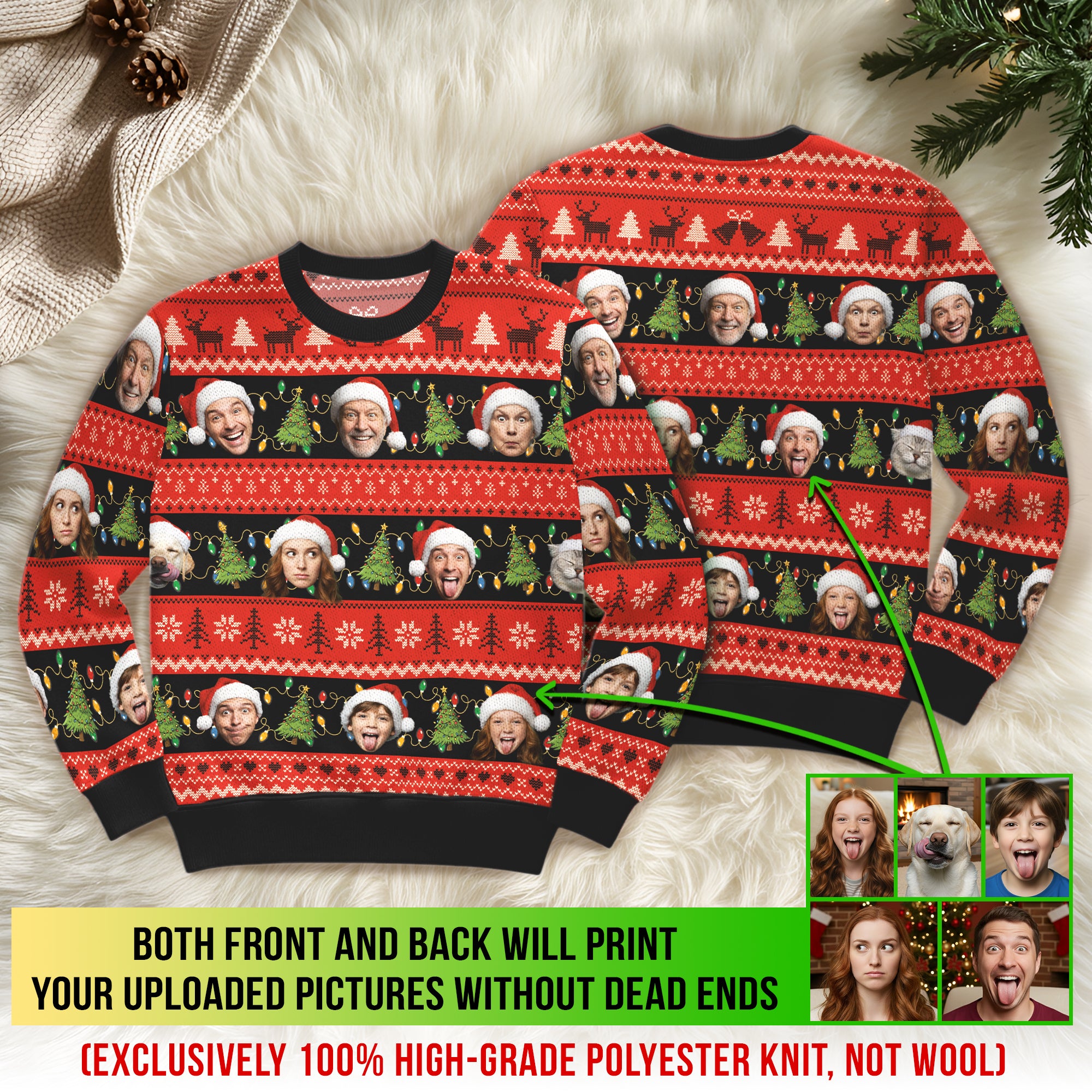 Custom Ugly Christmas Sweater – Personalized Photo Festive Knit for Family, Pets & Holiday Gifts