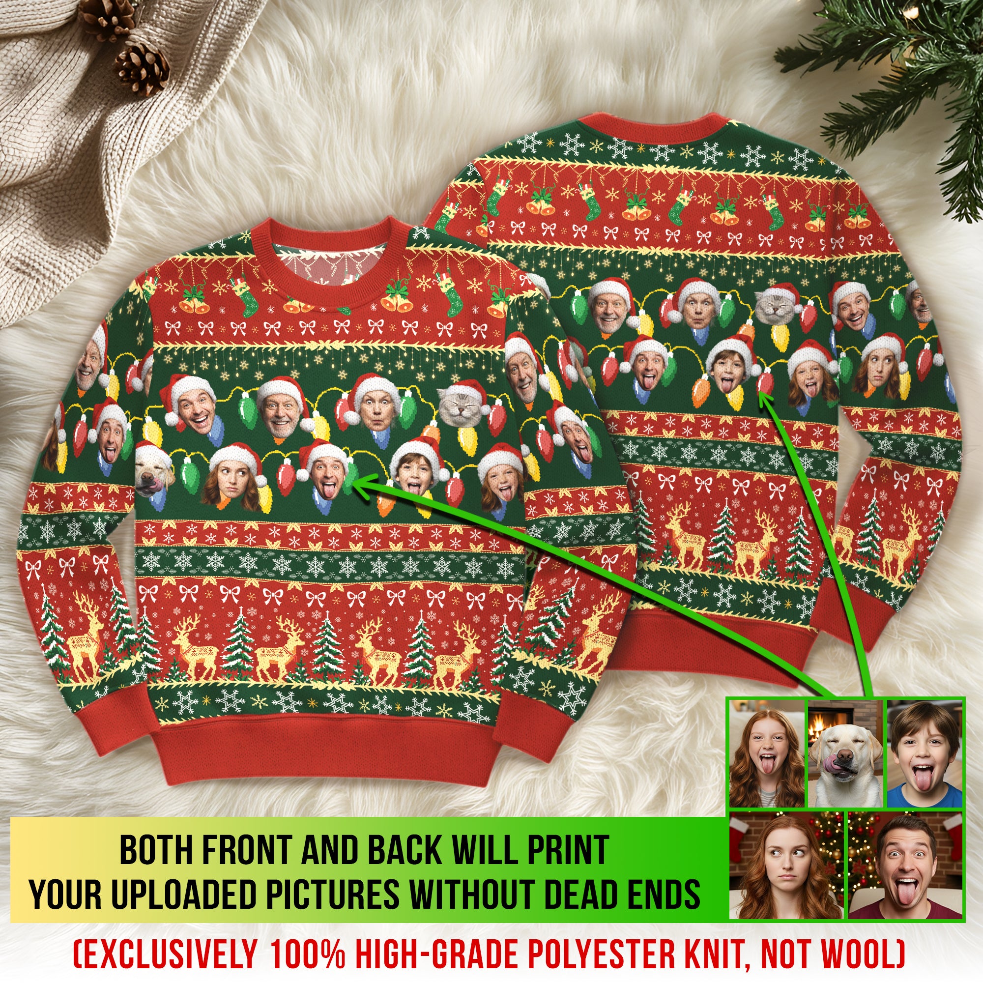 Custom Ugly Christmas Sweater – Personalized Photo Holiday Knit for Family, Pets & Festive Celebrations