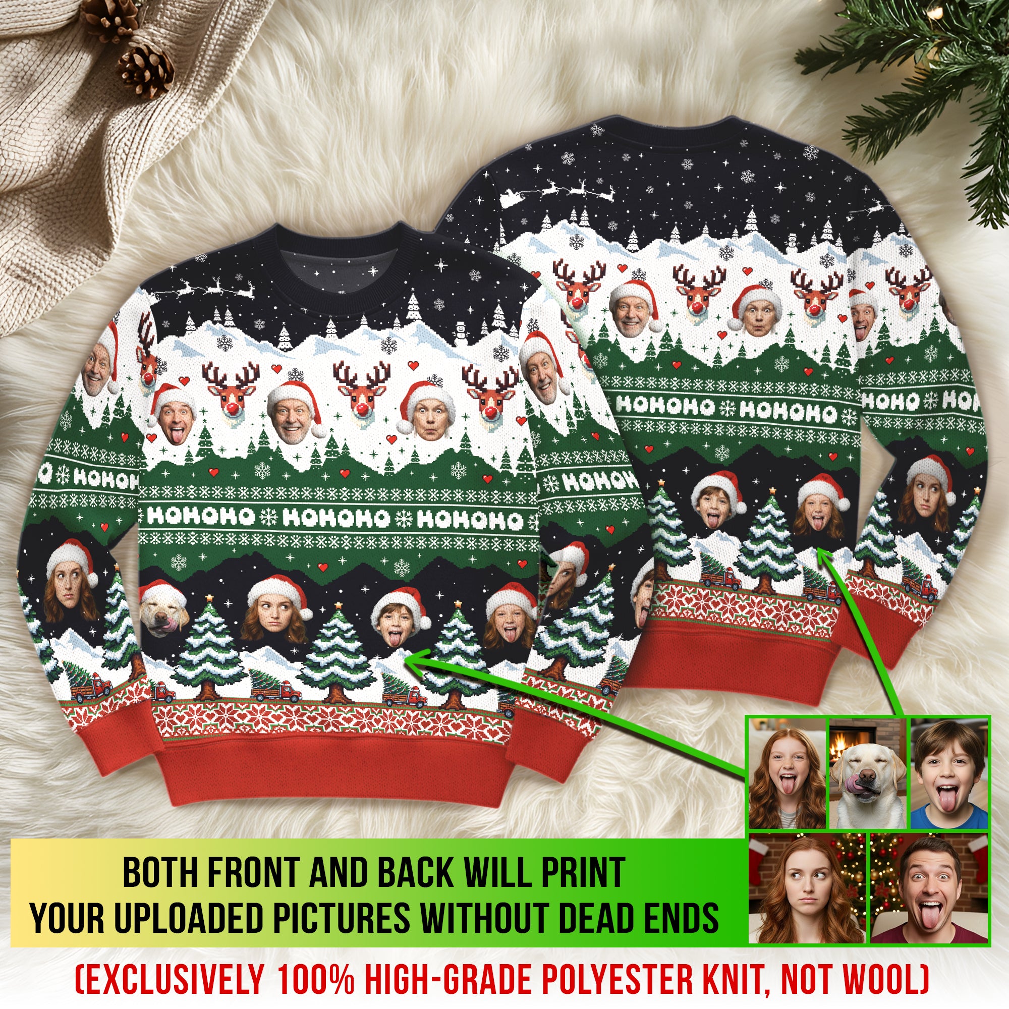 Custom Ugly Christmas Sweater – Personalized Photo Winter Holiday Knit for Family, Pets & Fun Gifting