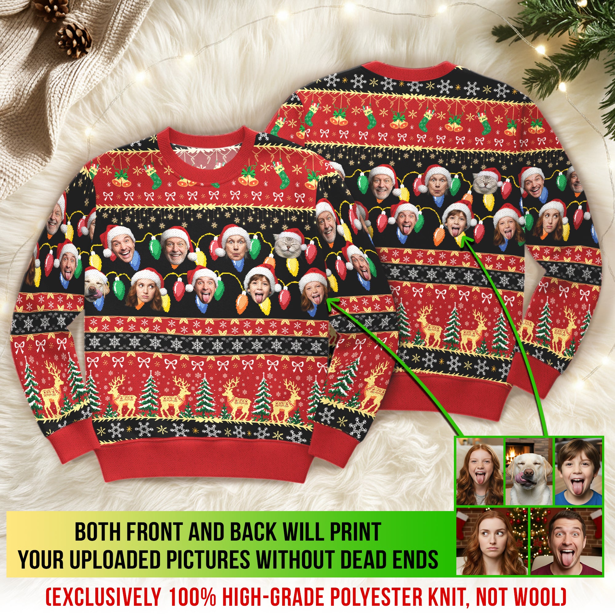Custom Ugly Christmas Sweater – Personalized Photo Festive Knit for Family, Pets & Holiday Laughs