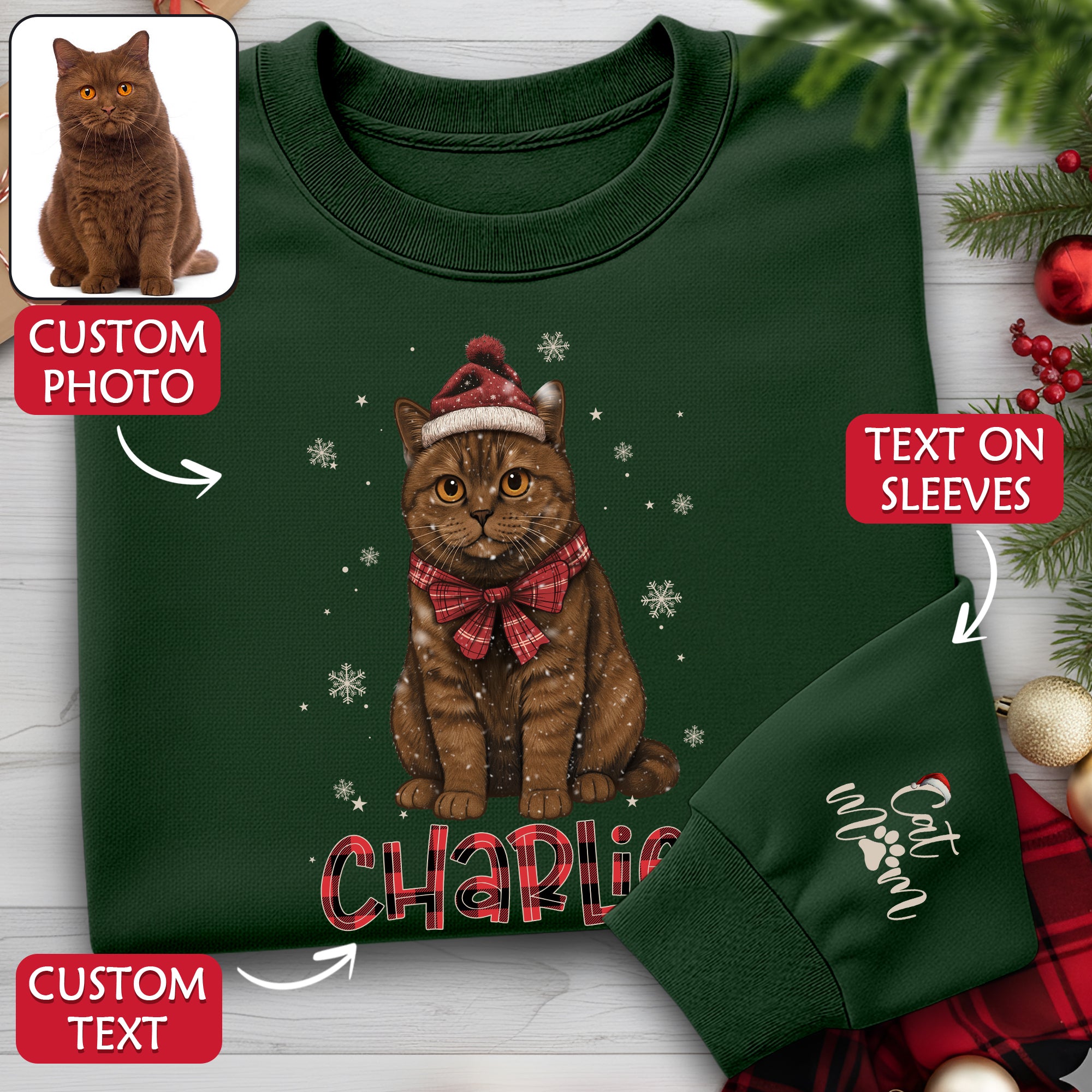 Personalized Cat Mom Sweatshirt  – Custom Christmas Sweatshirt