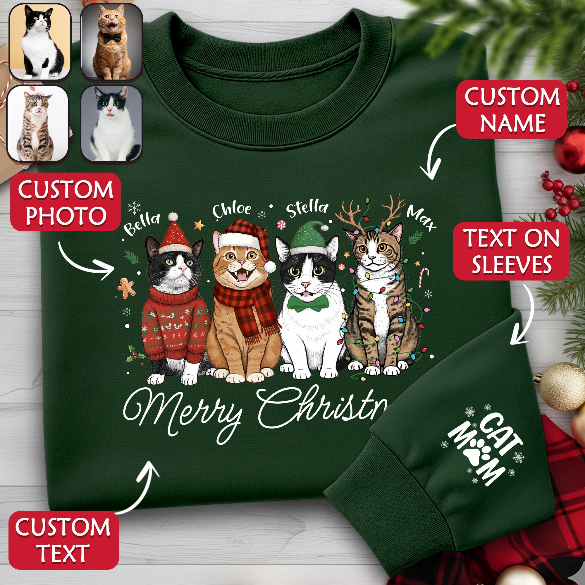 Custom Cat Mom Sweatshirt – Christmas Sweatshirt  for Women