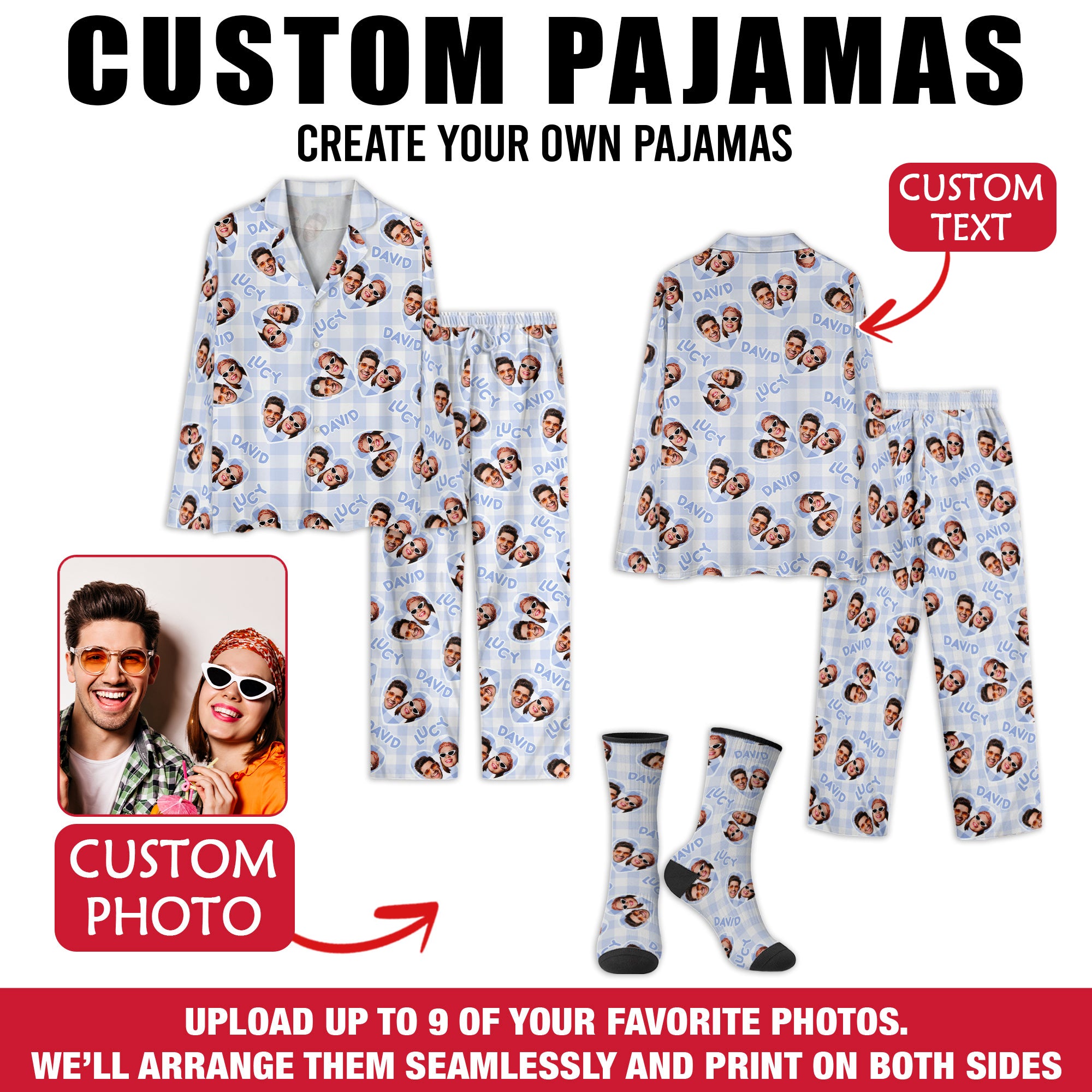 Custom Name Couples Matching Pajama Pants – Personalized Christmas PJs Gift for Him Her Sleepwear