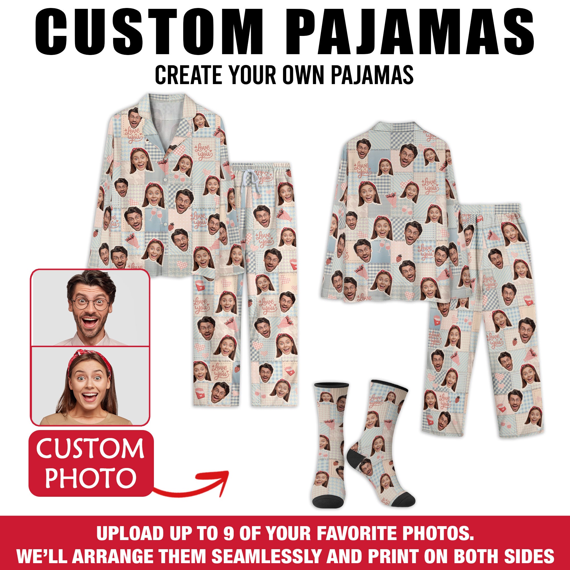 Personalized Couples Pajama Pants – Custom Name Matching Christmas PJs Gift for Men Women Sleepwear