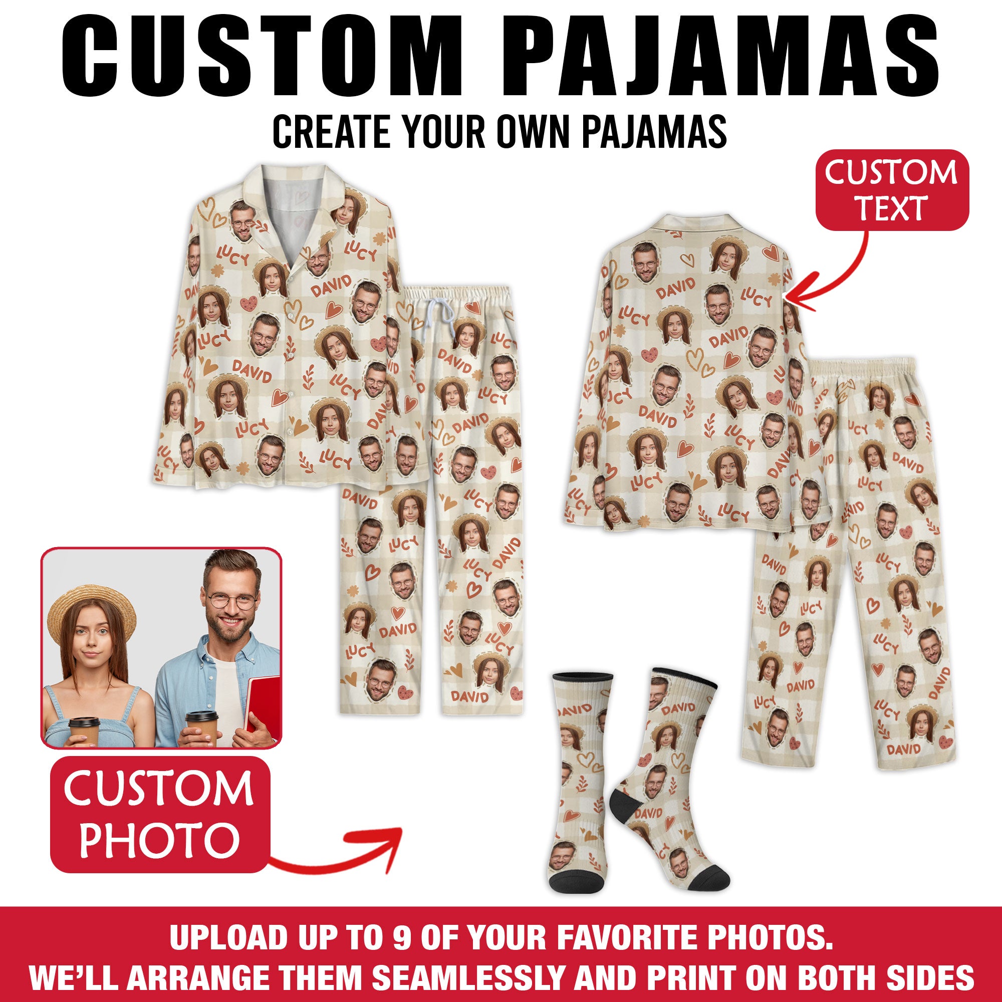 Custom Couples Pajama Pants – Personalized Name Matching PJs Christmas Gift for Husband Wife