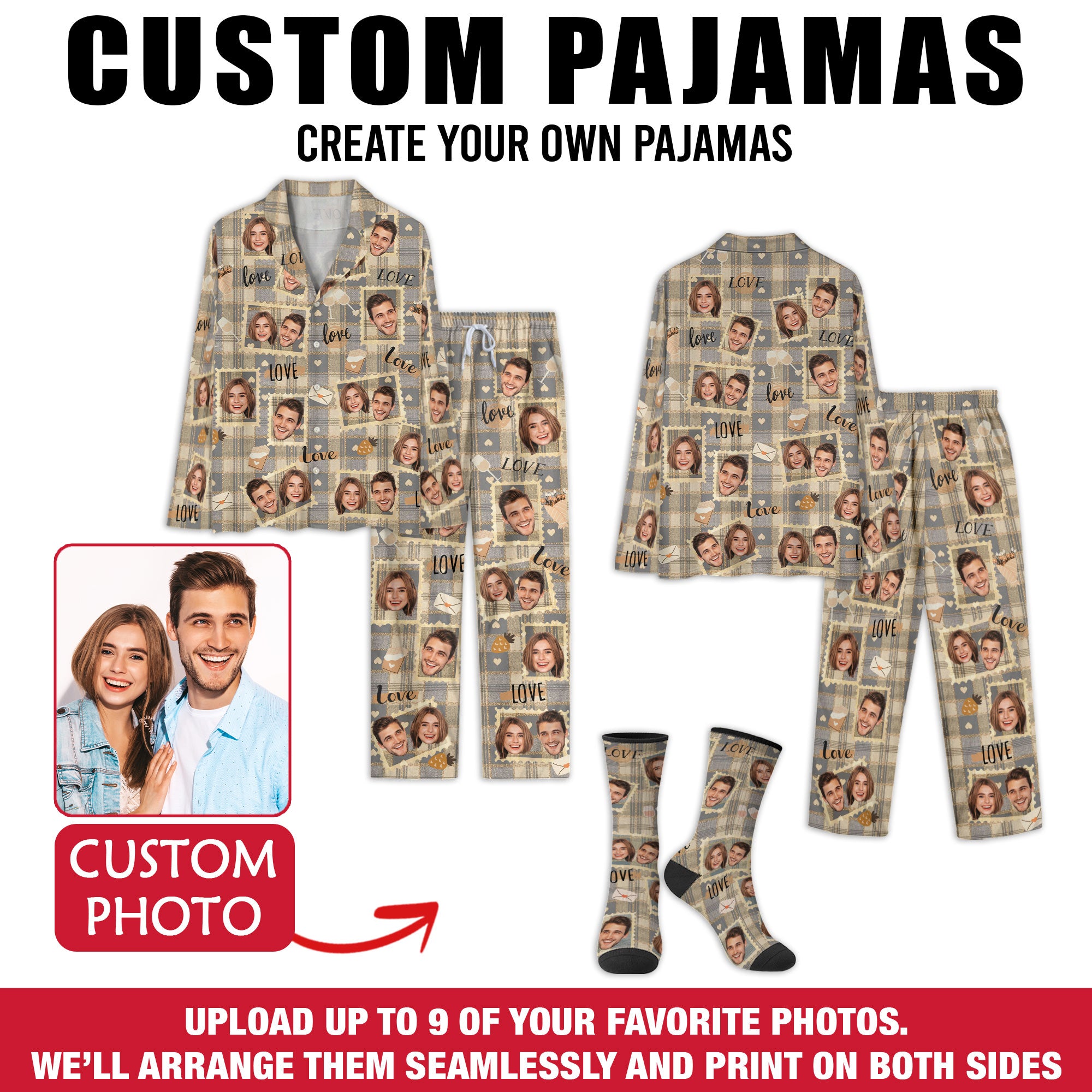 Personalized Couples PJs Pants – Custom Matching Christmas Pajama Pants Gift for Men Women