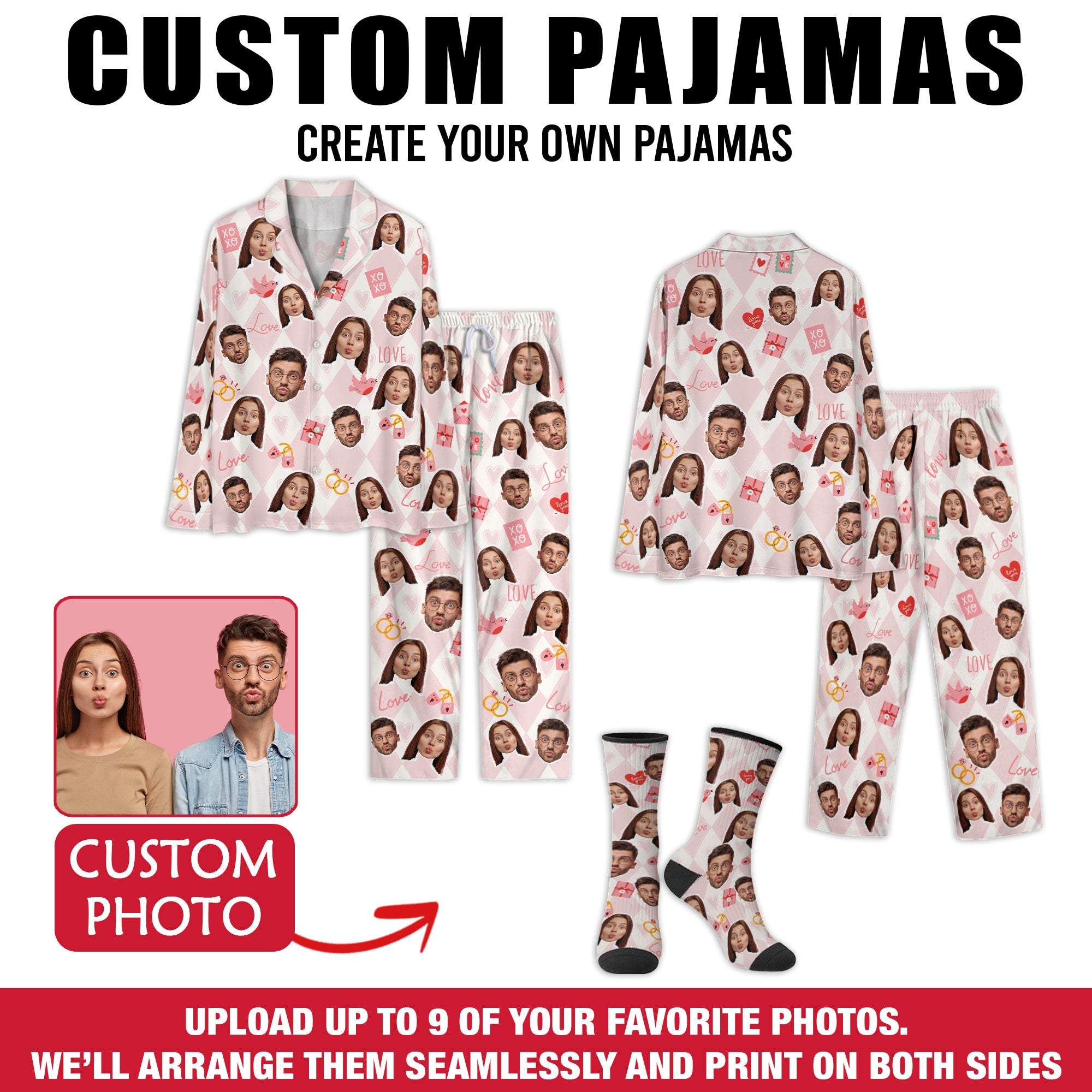 Matching Couples Pajama Pants – Personalized Custom Couples Christmas PJs Gift for Men Women