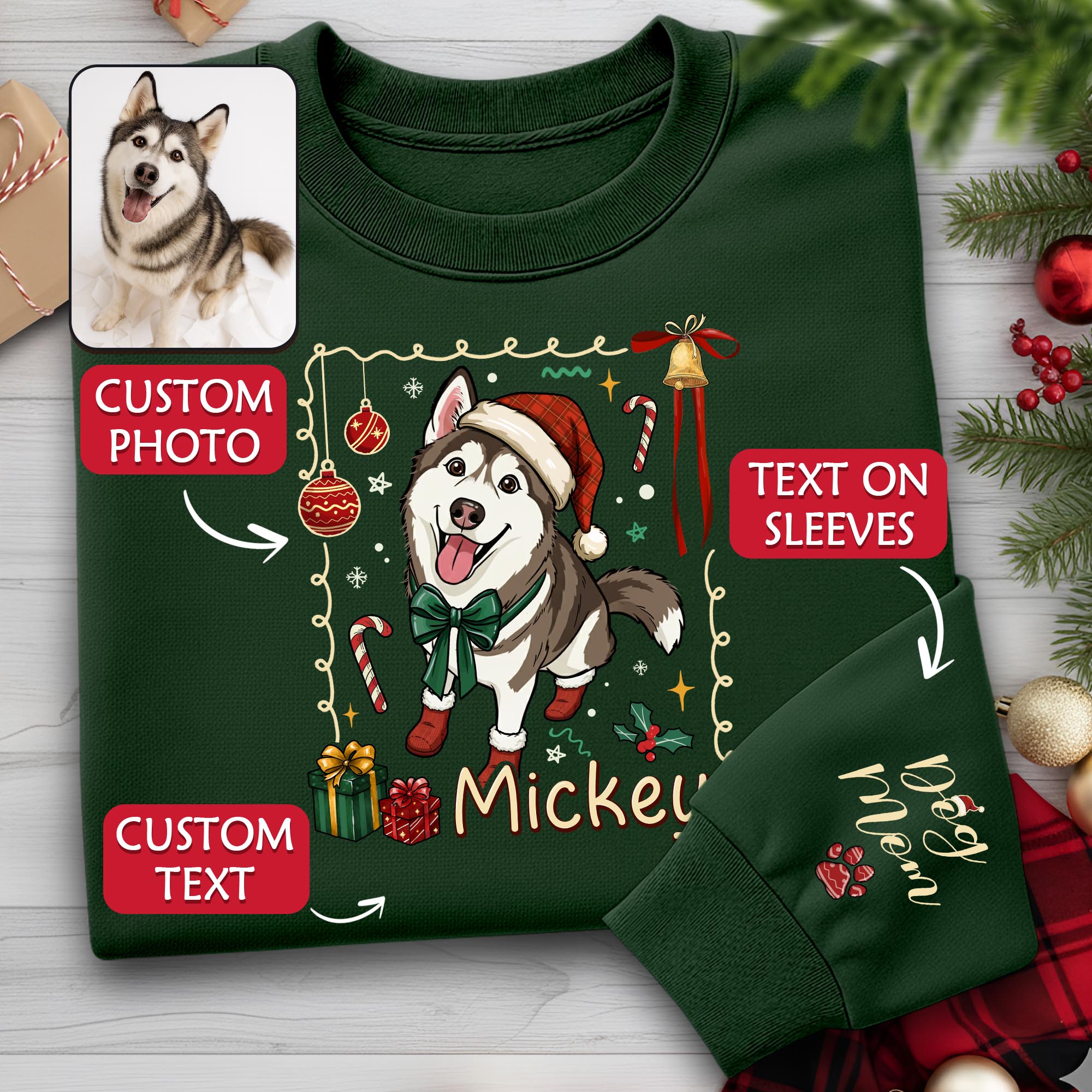 Personalized Dog Mom Sweatshirt – Custom Christmas Sweatshirt for Women