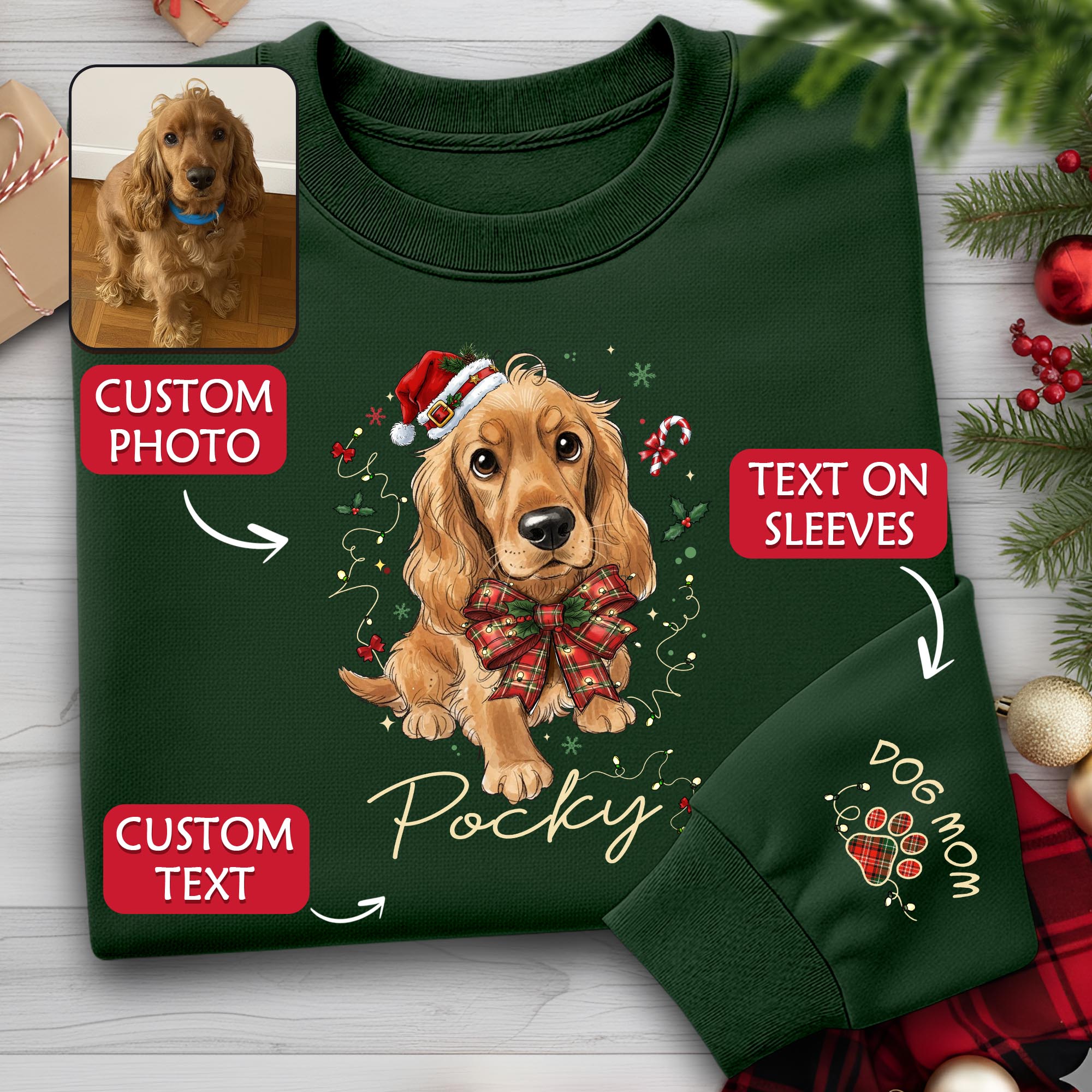 Dog Mom Christmas Sweatshirt – Custom Pet Lover Gift