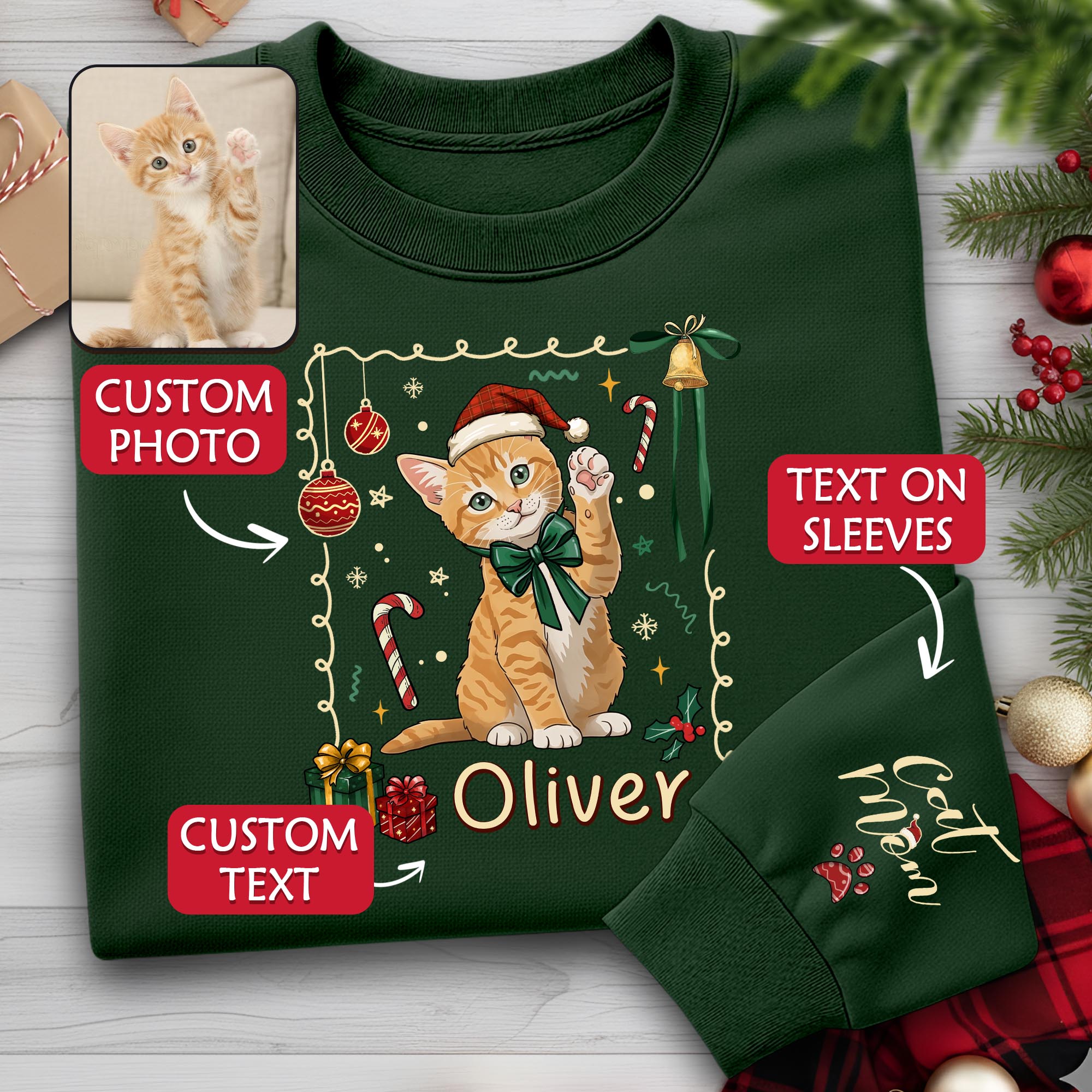 Custom Cat Mom Sweatshirt – Personalized Christmas Gift for Women Cat Lovers