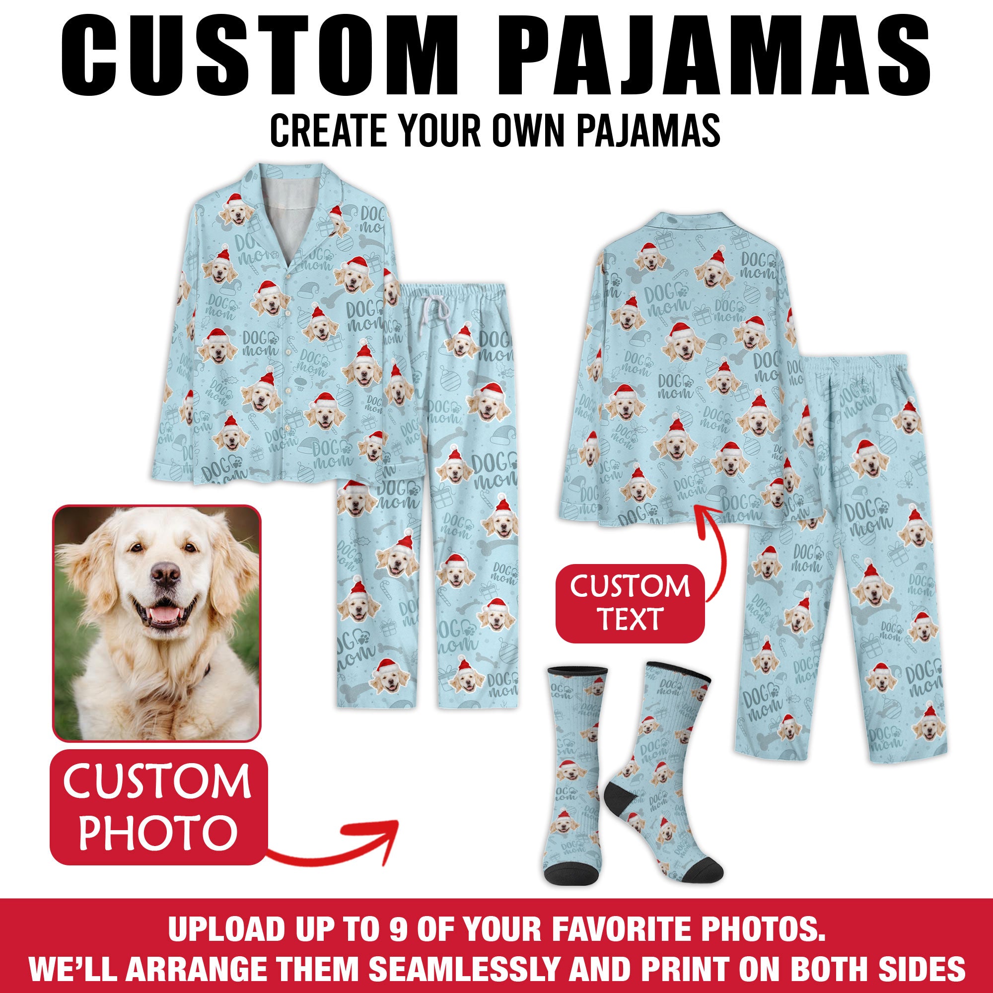 Dog Mom & Dog Dad Matching Pajamas – Custom Pet Face Christmas PJs