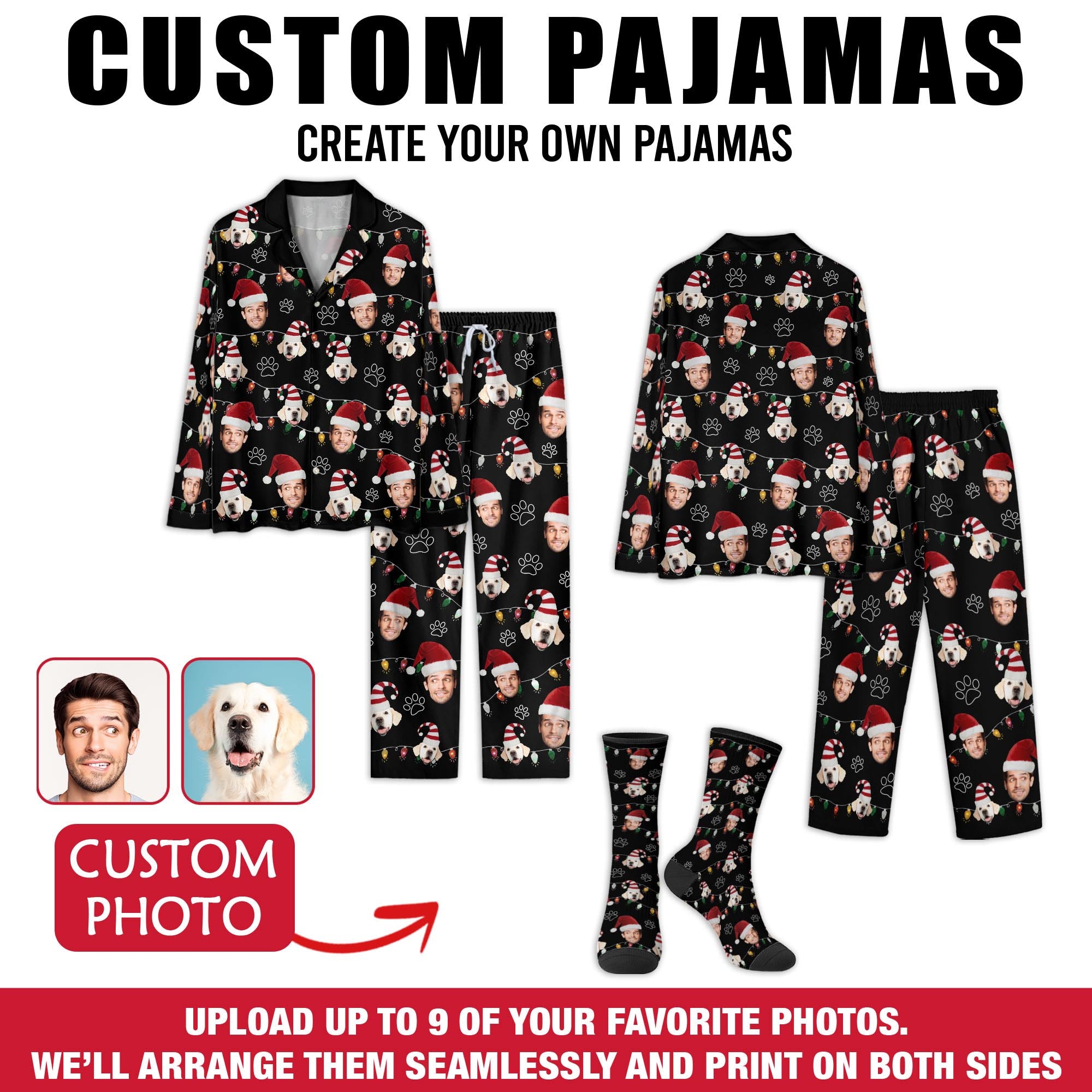 Custom Pet Face Pajamas – Cute Christmas Matching PJs for Dog Moms & Dads